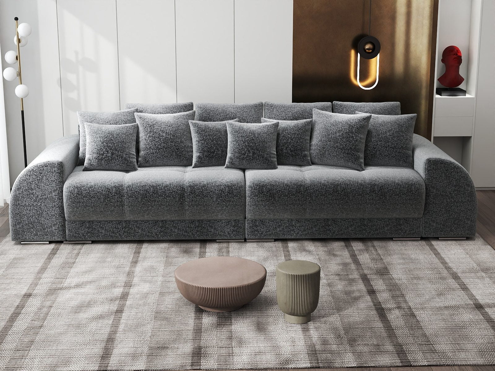 Canapea extensibilă dumonde cu 2 lăzi de depozitare si sezut confortabil din spuma high-density, Verona Monte Gri 90 310x100 cm