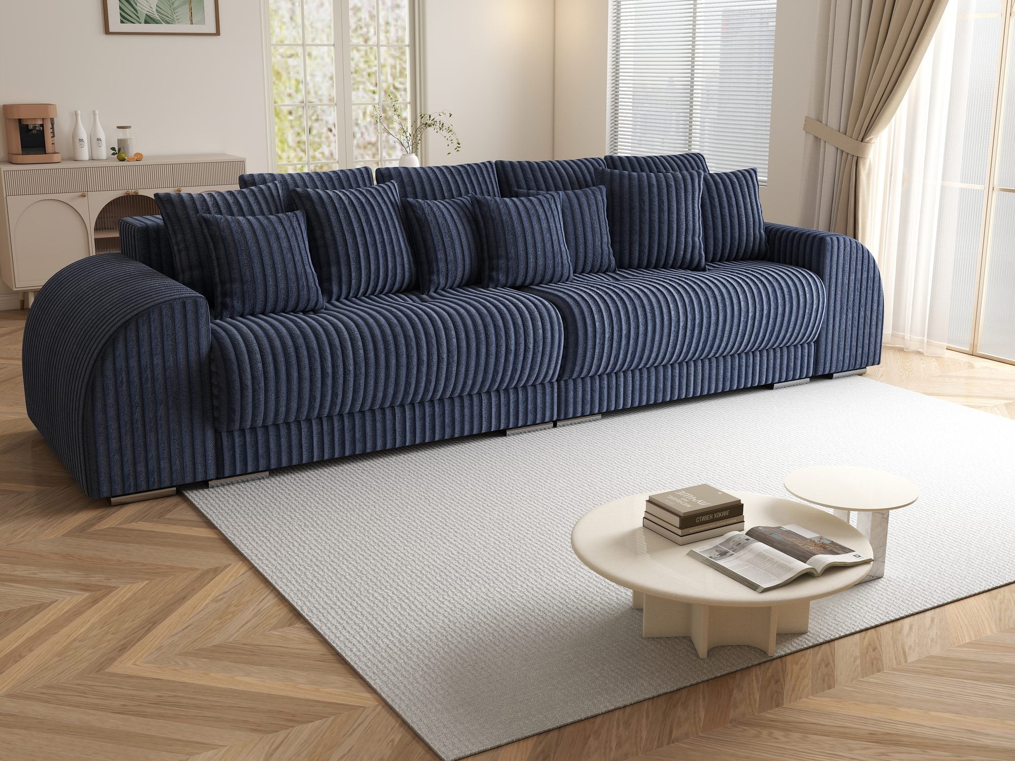 Canapea extensibilă dumonde cu 2 lăzi de depozitare si sezut confortabil din spuma high-density, Verona Tilia Albastru 77 310x100 cm