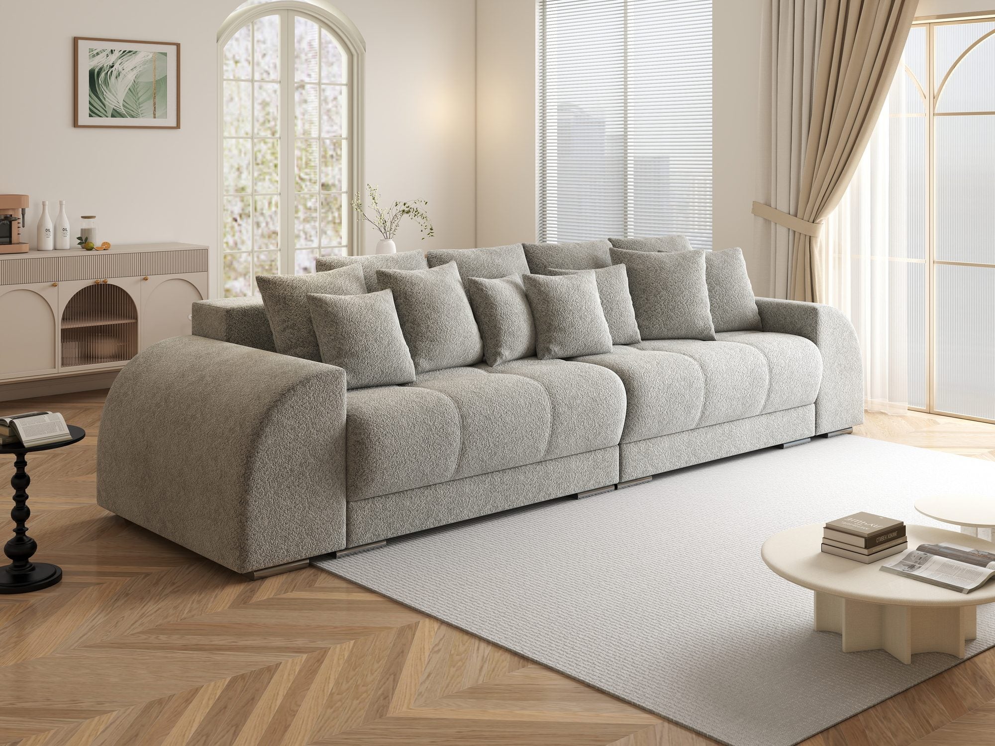Canapea extensibilă dumonde cu 2 lăzi de depozitare si sezut confortabil din spuma high-density, Verona Arena Gri 15 310x100 cm