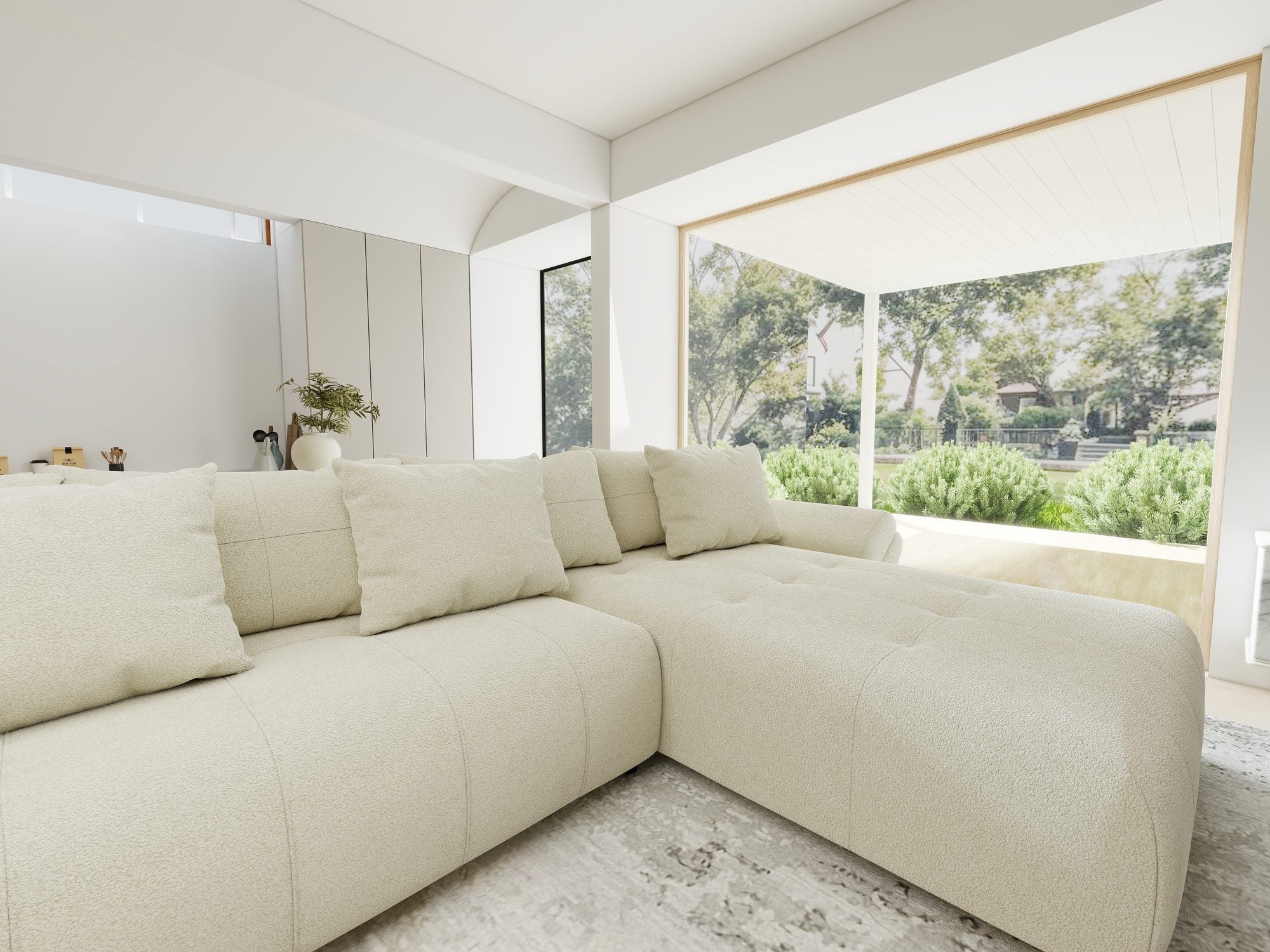 Colțar extensibil dumonde cu ladă de depozitare si sezut confortabil din spuma high-density, Berlin U Quelle Bej 02 380x180 cm
