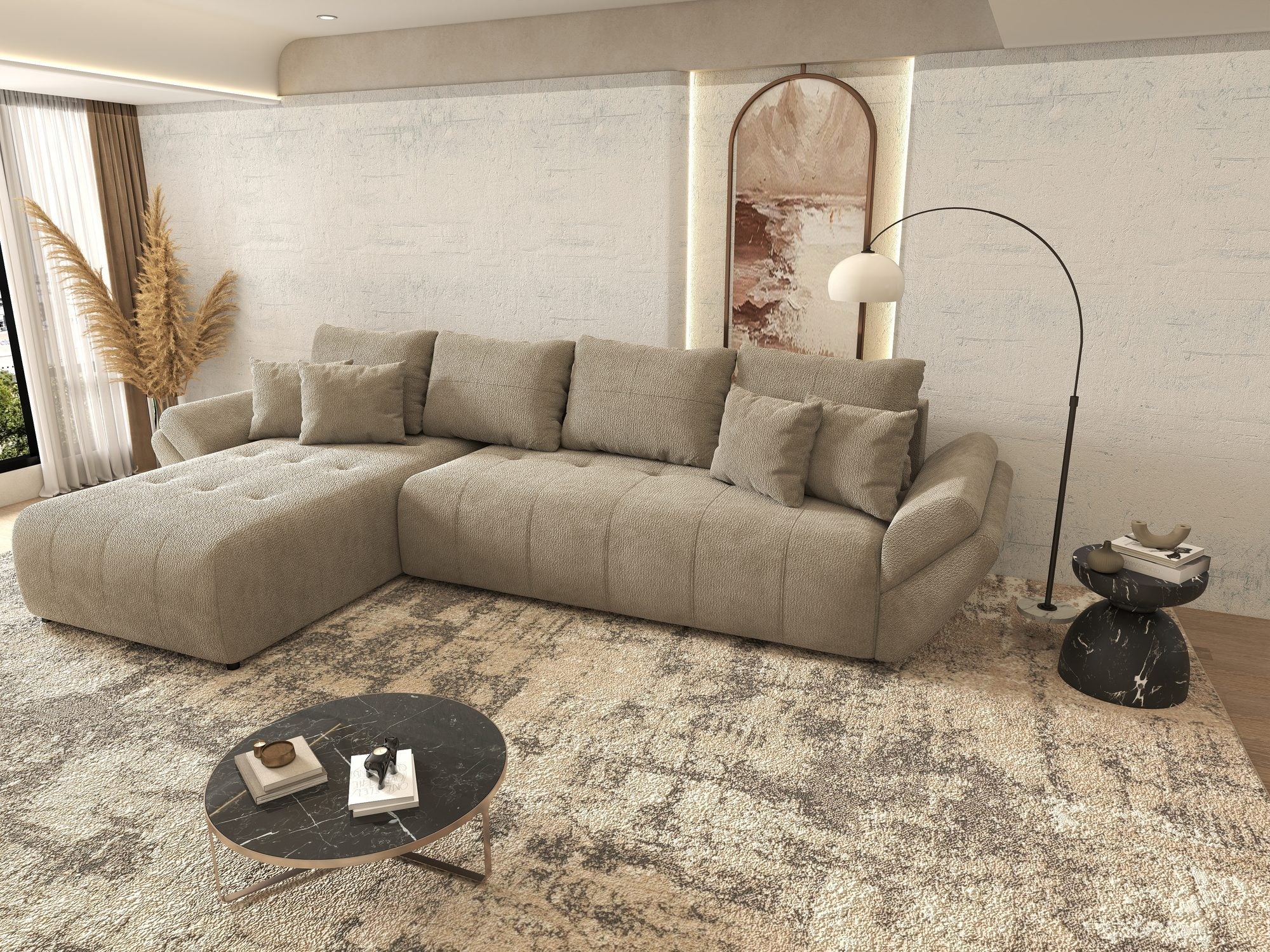 Colțar extensibil dumonde cu ladă de depozitare si sezut confortabil din spuma high-density, Berlin XL Vibe Maro 21 350x185 cm