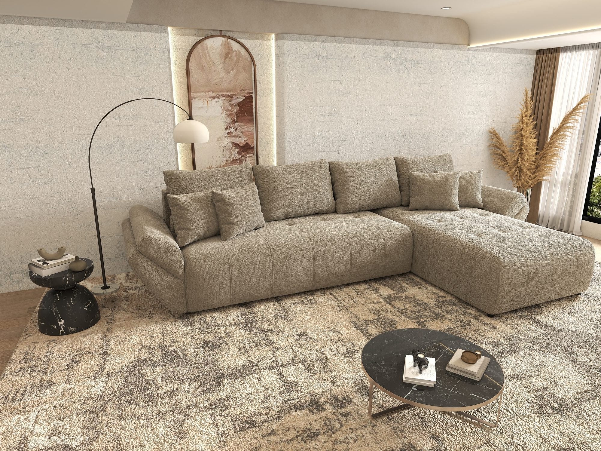 Colțar extensibil dumonde cu ladă de depozitare si sezut confortabil din spuma high-density, Berlin XL Vibe Maro 21 II 350x185 cm