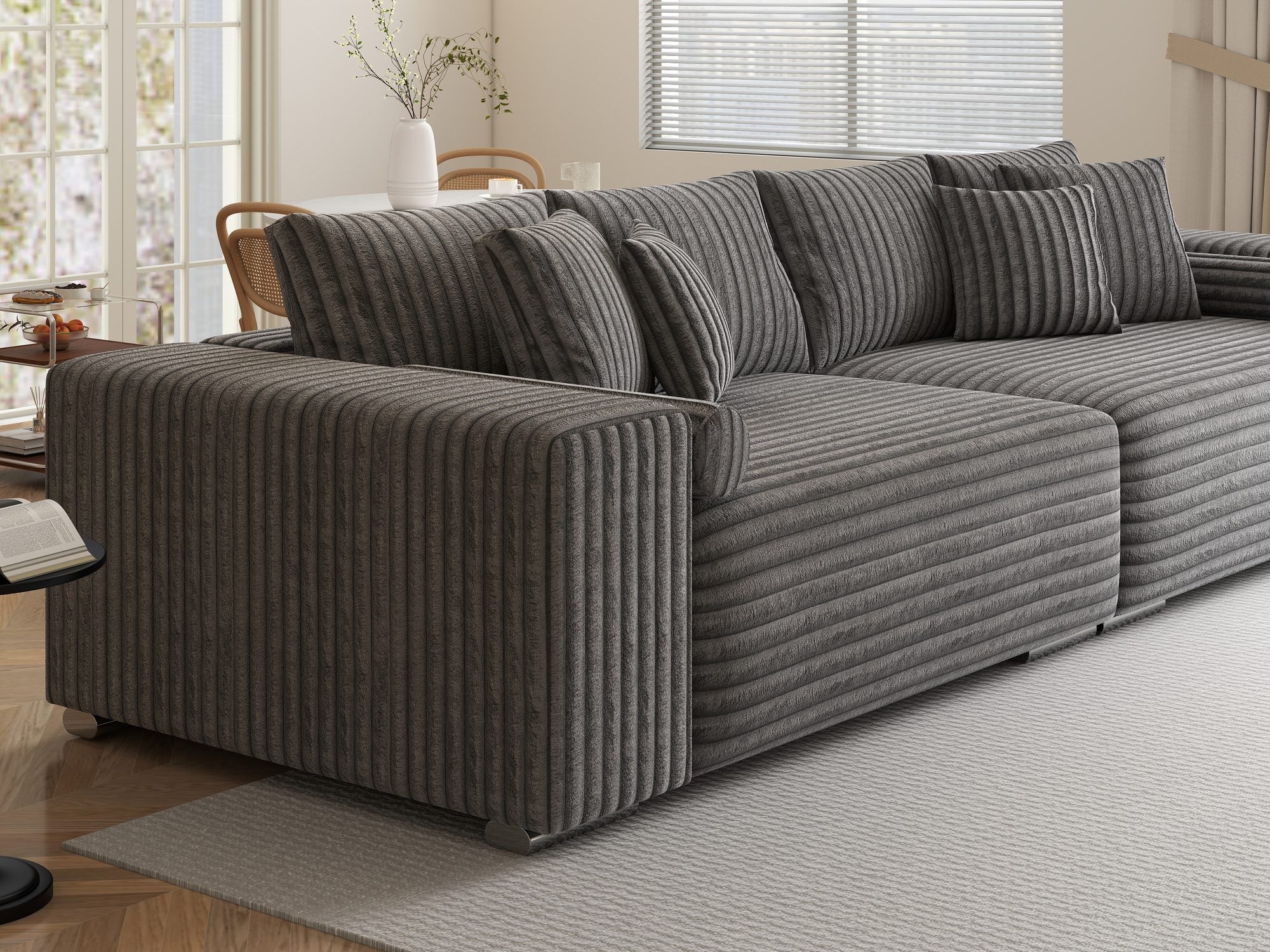 Canapea extensibilă dumonde cu ladă de depozitare si sezut confortabil din spuma high-density, Marbela XXL Tilia Gri 90 290x100 cm