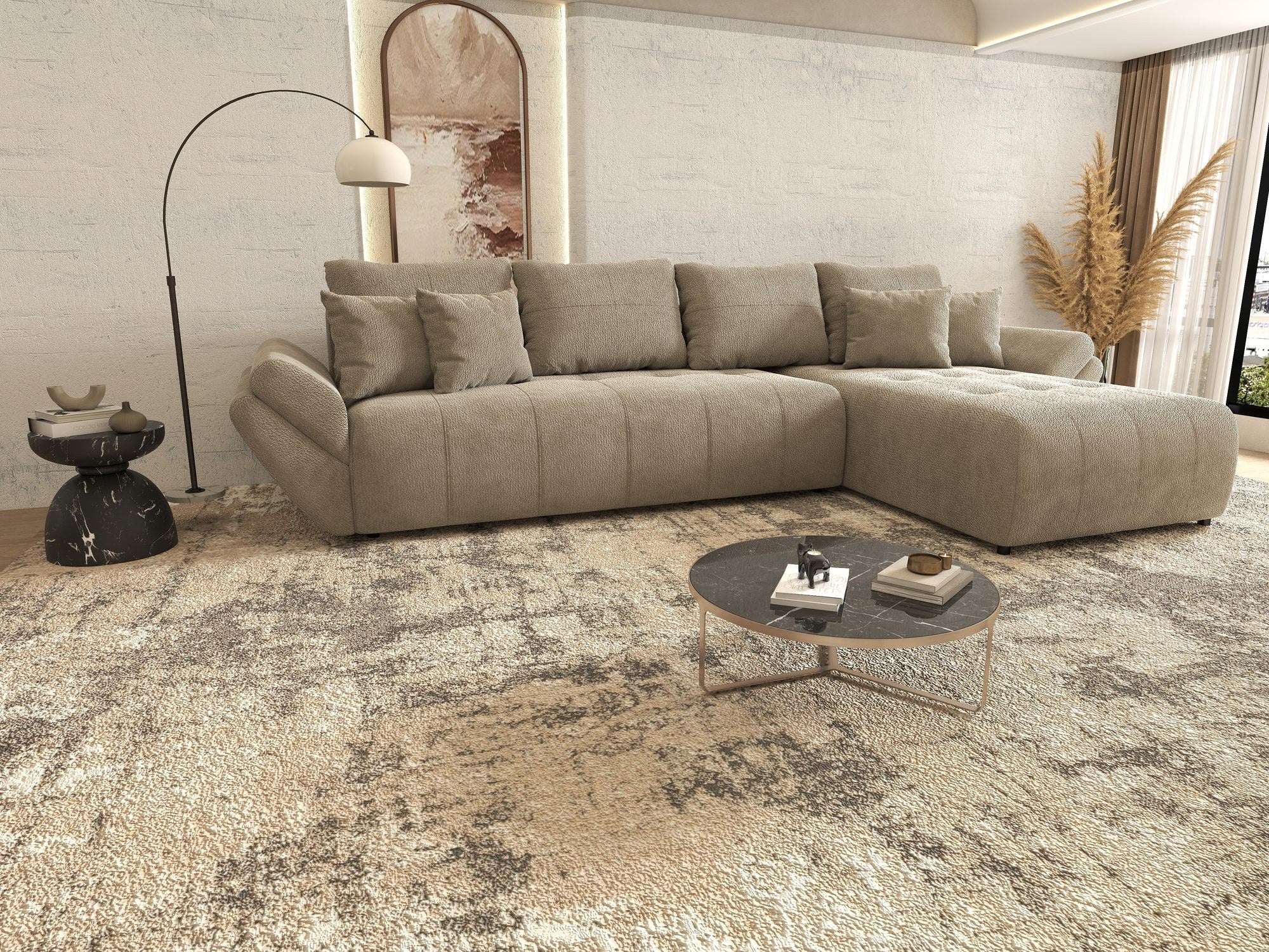 Colțar extensibil dumonde cu ladă de depozitare si sezut confortabil din spuma high-density, Berlin XL Vibe Maro 21 II 350x185 cm