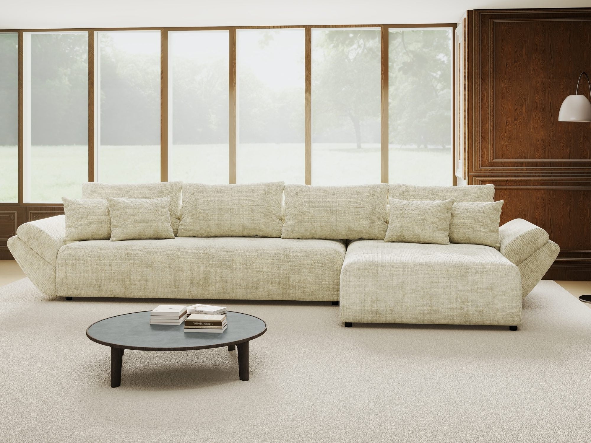 Colțar extensibil dumonde cu ladă de depozitare si sezut confortabil din spuma high-density, Berlin XL Cremona Alb 1 II 350x185 cm
