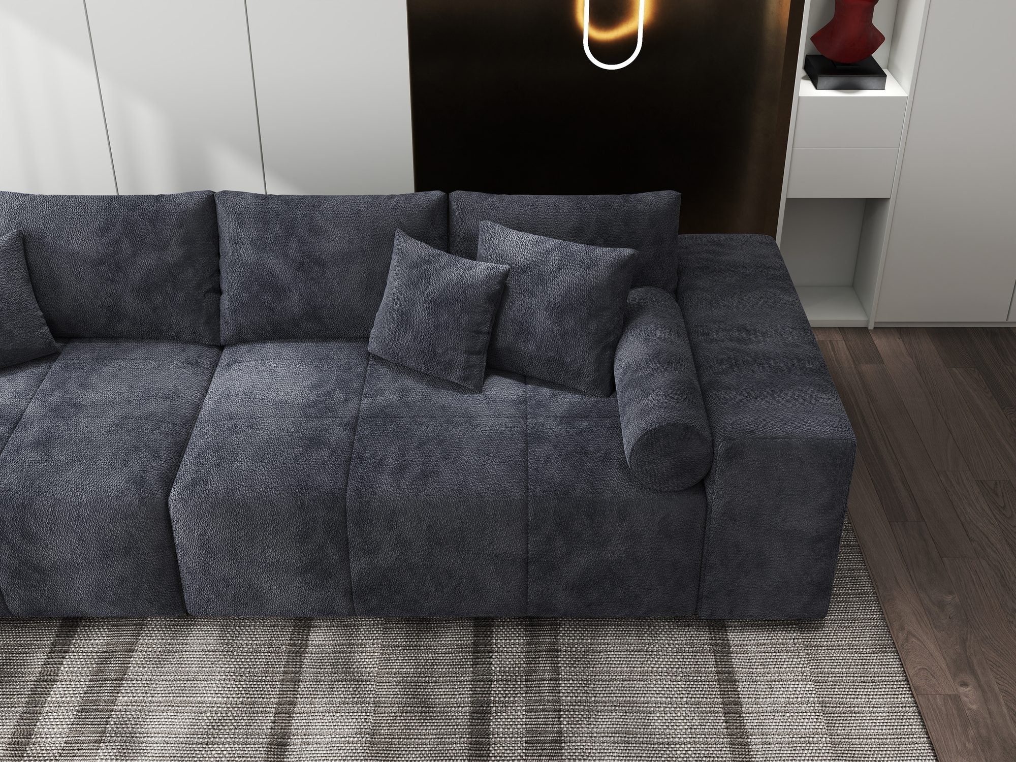 Canapea extensibilă dumonde cu ladă de depozitare si sezut confortabil din spuma high-density, Marbela XXL Vibe Gri Antracit 97 290x100 cm