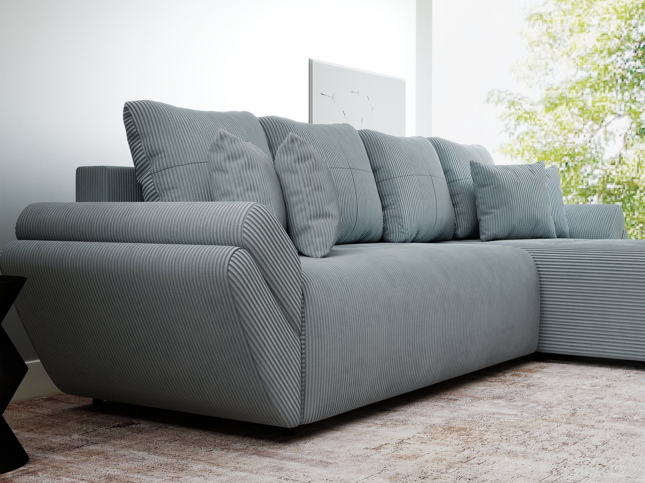 Colțar extensibil dumonde cu ladă de depozitare si sezut confortabil din spuma high-density, Berlin XL Zoom Grey II 350x185 cm