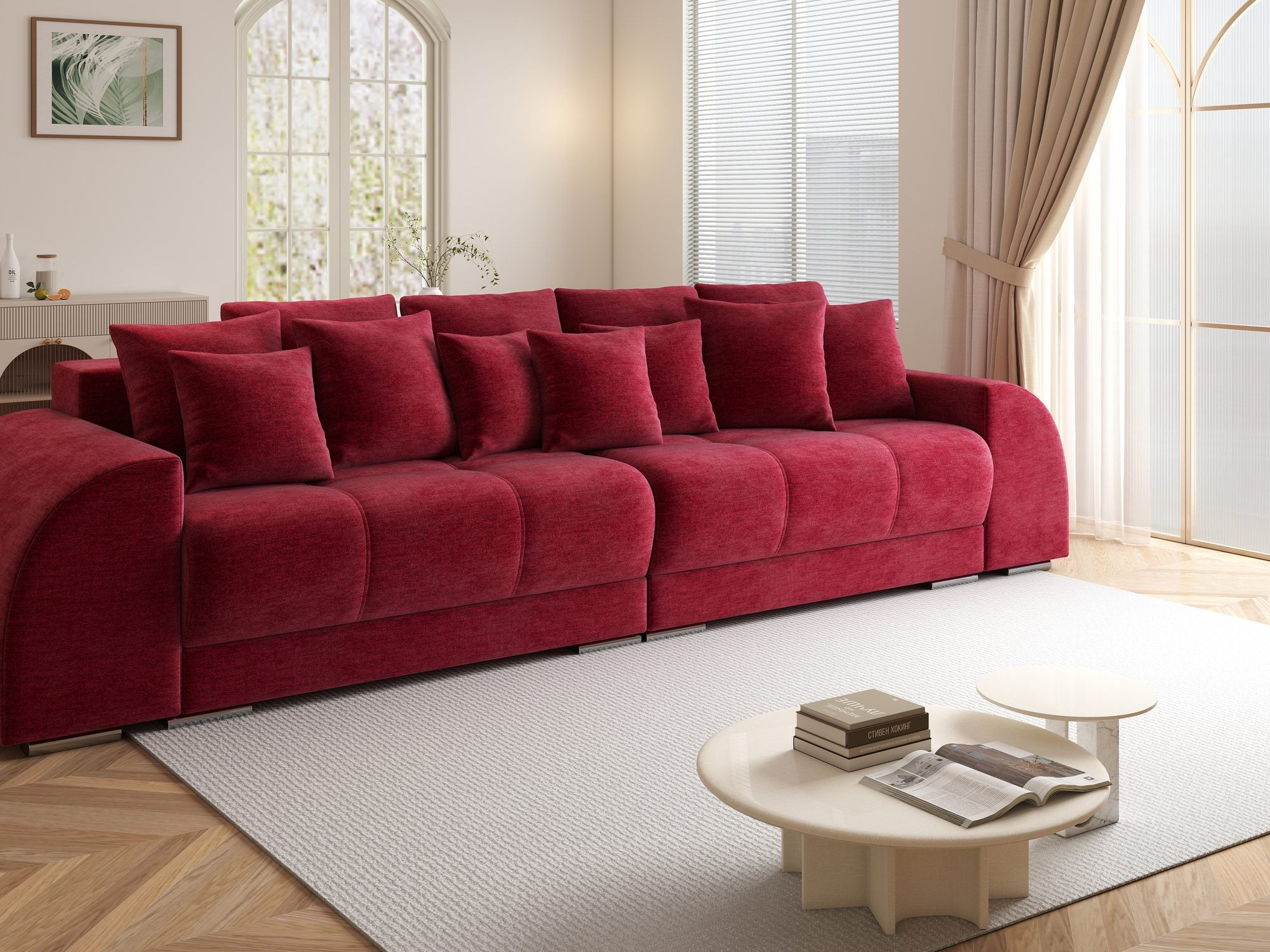 Canapea extensibilă dumonde cu 2 lăzi de depozitare si sezut confortabil din spuma high-density, Verona Monolith Rosu 59 310x100 cm