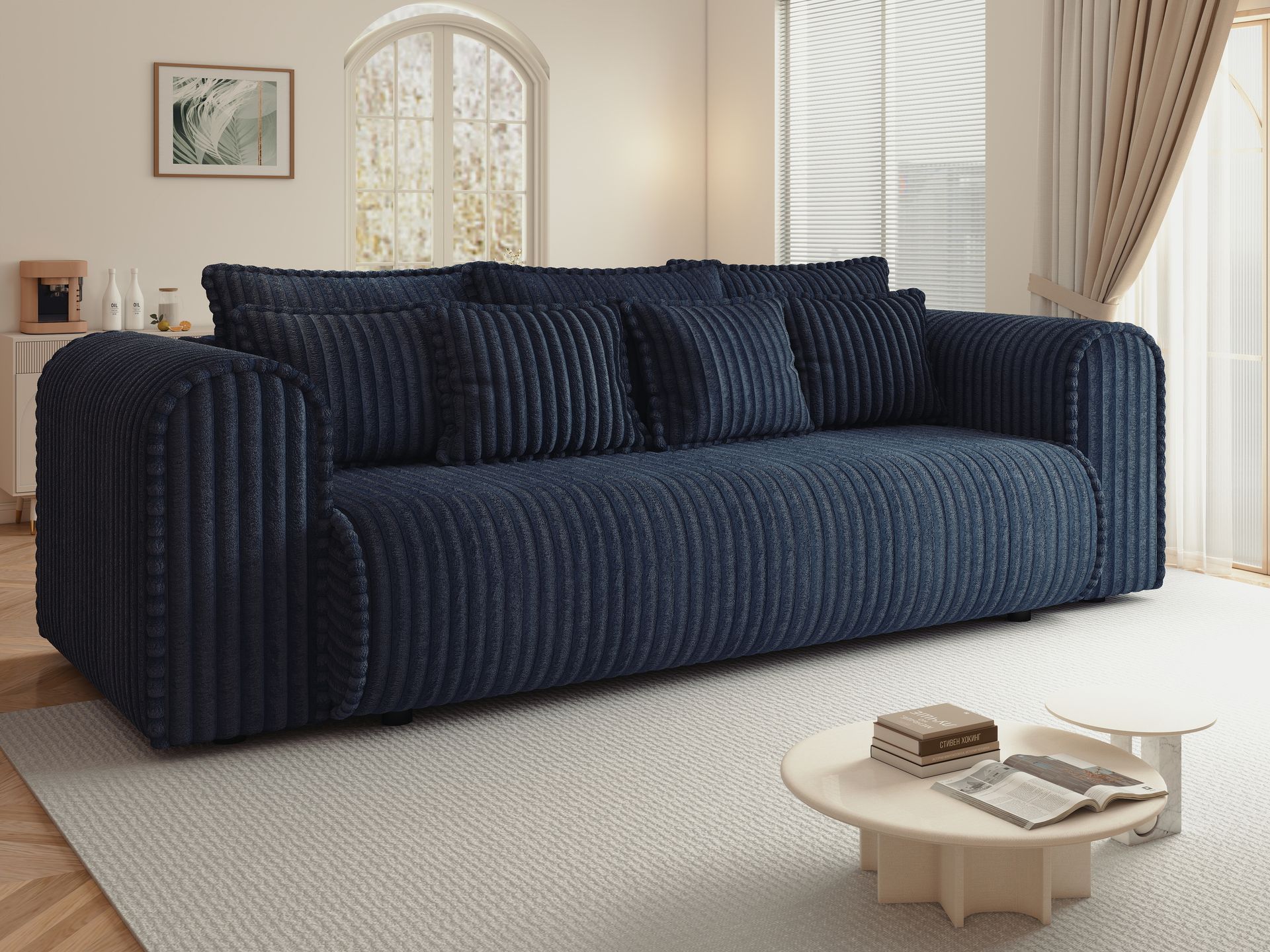 Canapea extensibilă dumonde cu ladă de depozitare si sezut confortabil din spuma high-density, Monaco Mica Tilia Albastru 240x100 cm