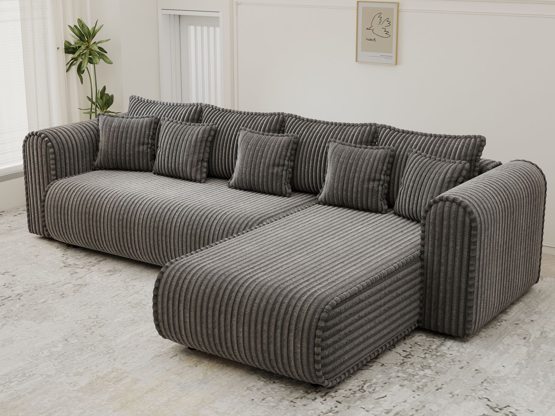 Colțar extensibil dumonde cu ladă de depozitare si sezut confortabil din spuma high-density, Monaco XL Tilia Grafit II 340x185 cm