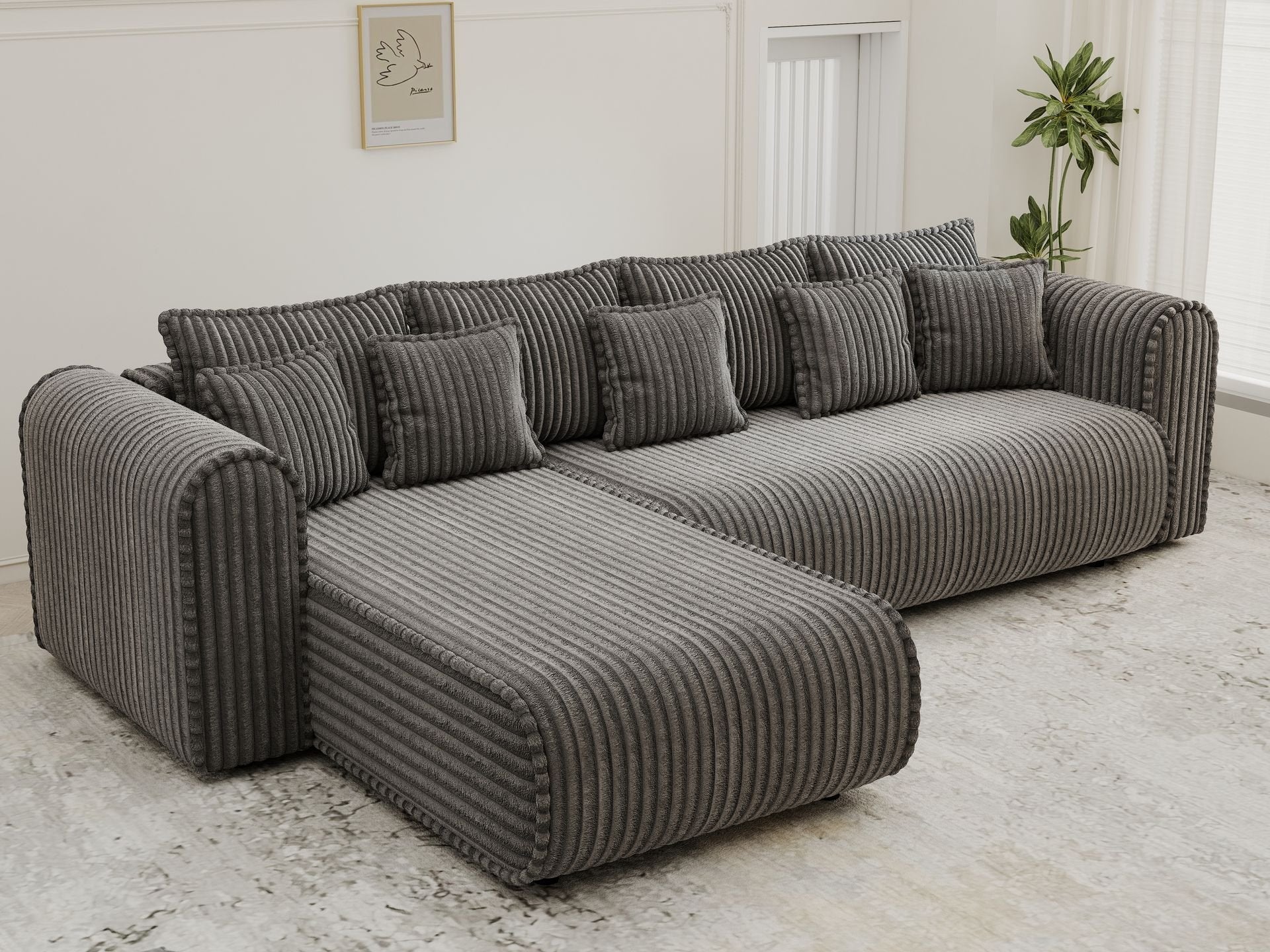 Colțar extensibil dumonde cu ladă de depozitare si sezut confortabil din spuma high-density, Monaco XL Tilia Grafit 340x185 cm