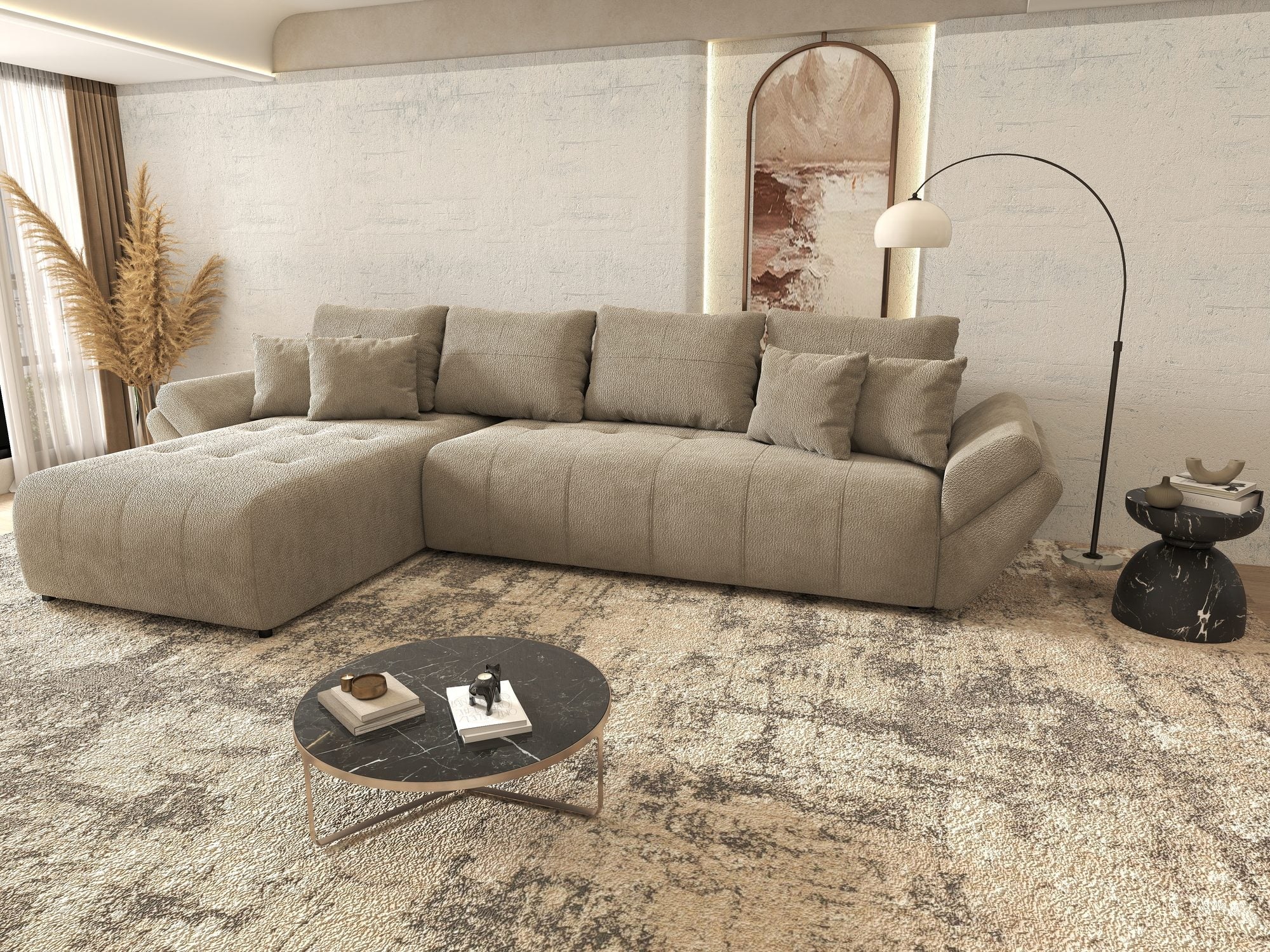 Colțar extensibil dumonde cu ladă de depozitare si sezut confortabil din spuma high-density, Berlin XL Vibe Maro 21 350x185 cm