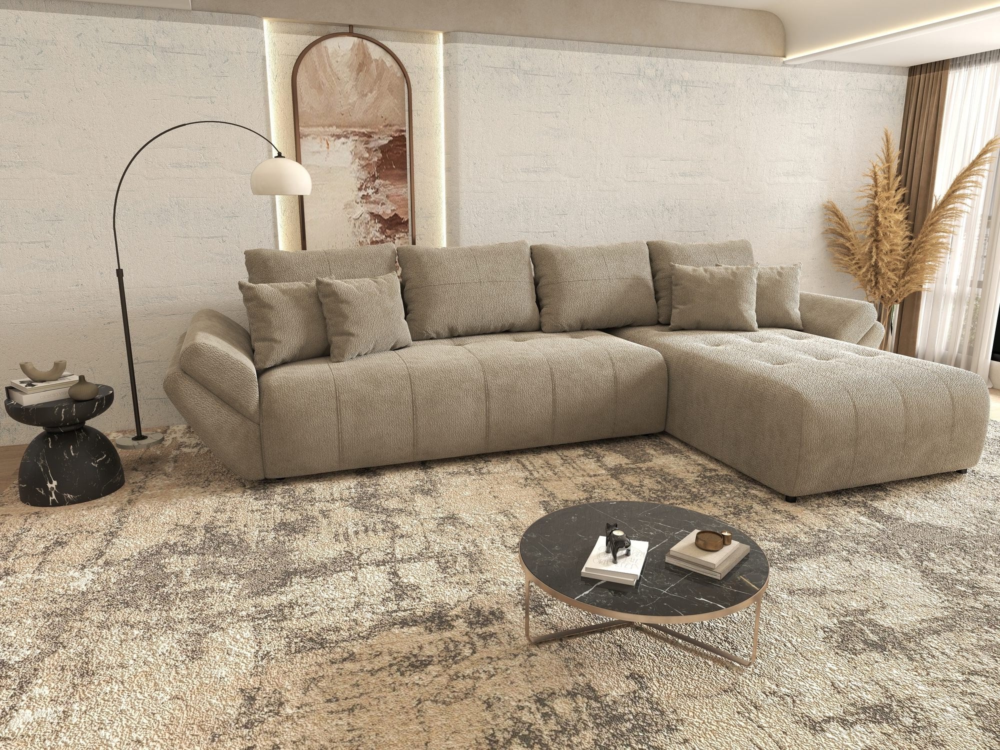 Colțar extensibil dumonde cu ladă de depozitare si sezut confortabil din spuma high-density, Berlin XL Vibe Maro 21 II 350x185 cm