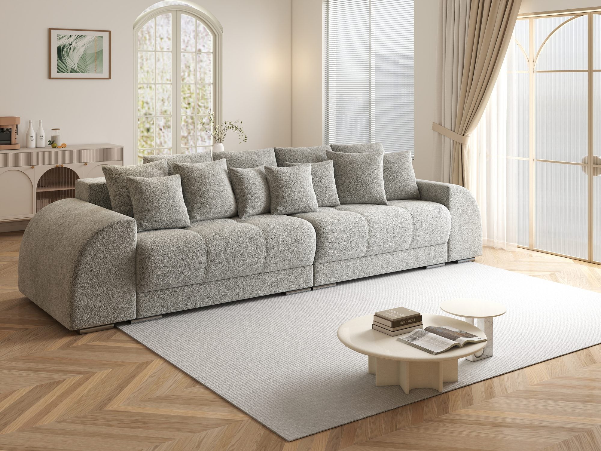Canapea extensibilă dumonde cu 2 lăzi de depozitare si sezut confortabil din spuma high-density, Verona Arena Gri 15 310x100 cm