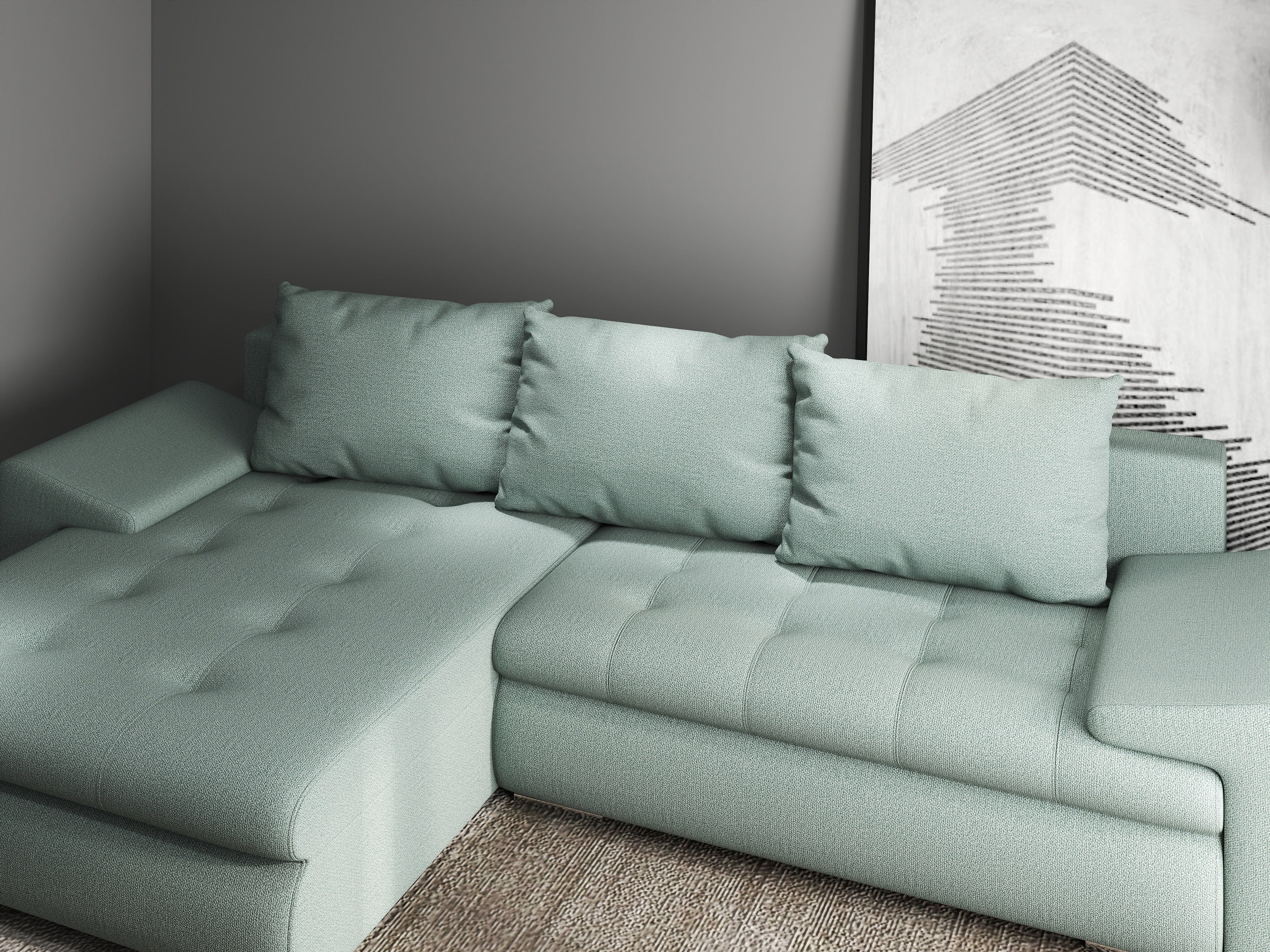 Colțar extensibil dumonde cu ladă de depozitare si sezut confortabil din spuma HR, Leonardo Enjoy Mint 260x185 cm Fabrica