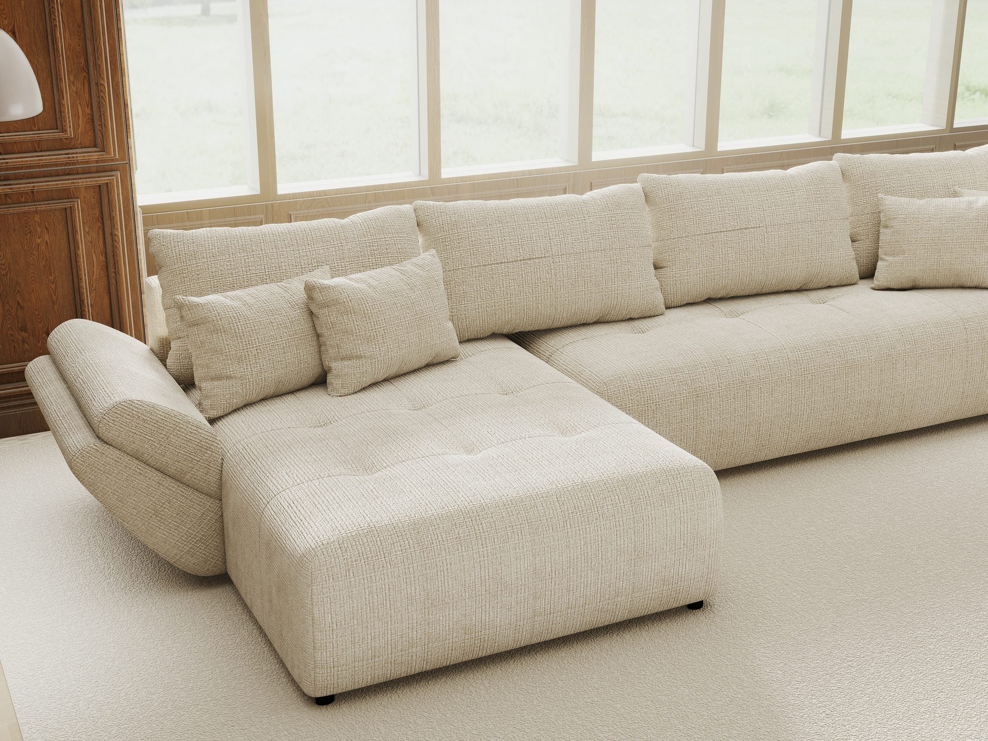 Colțar extensibil dumonde cu ladă de depozitare si sezut confortabil din spuma high-density, Berlin XL Cremona Gri 2 350x185 cm