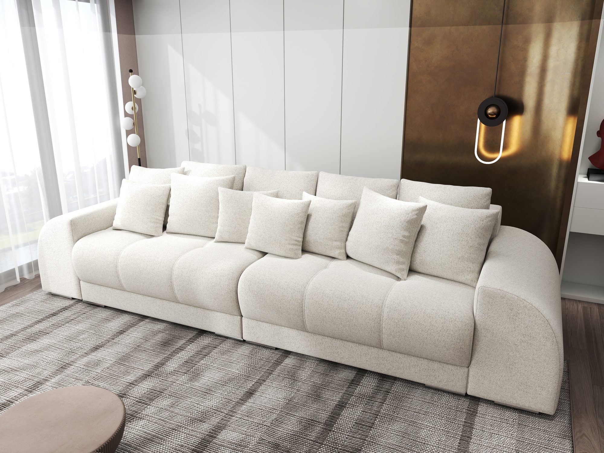 Canapea extensibilă dumonde cu 2 lăzi de depozitare si sezut confortabil din spuma high-density, Verona Monte Bej 03 310x100 cm