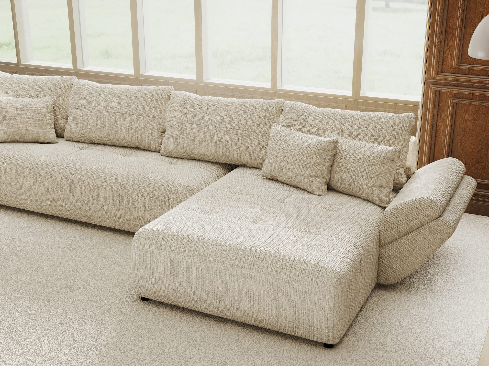 Colțar extensibil dumonde cu ladă de depozitare si sezut confortabil din spuma high-density, Berlin XL Cremona Gri 2 II 350x185 cm