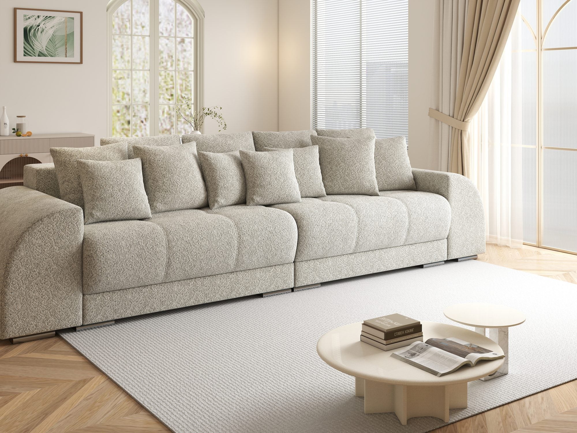 Canapea extensibilă dumonde cu 2 lăzi de depozitare si sezut confortabil din spuma high-density, Verona Arena Bej 2 310x100 cm