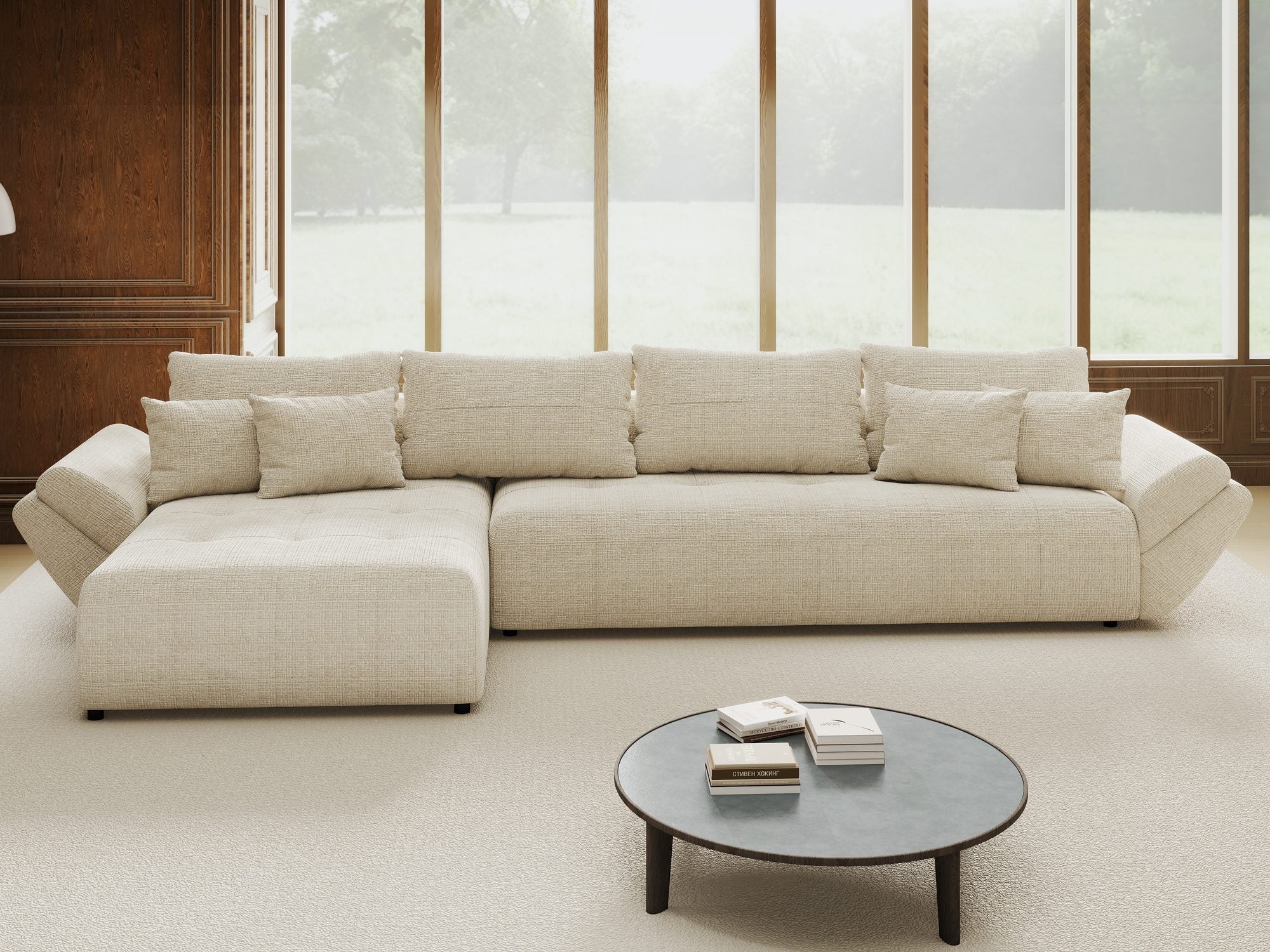 Colțar extensibil dumonde cu ladă de depozitare si sezut confortabil din spuma high-density, Berlin XL Cremona Gri 2 350x185 cm