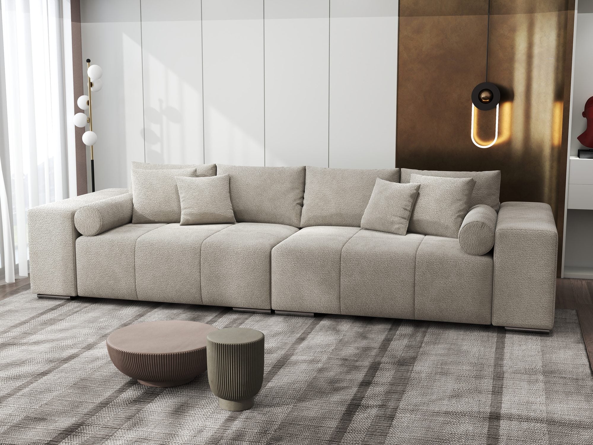Canapea extensibilă dumonde cu ladă de depozitare si sezut confortabil din spuma high-density, Marbela XXL Vibe Bej 06 290x100 cm