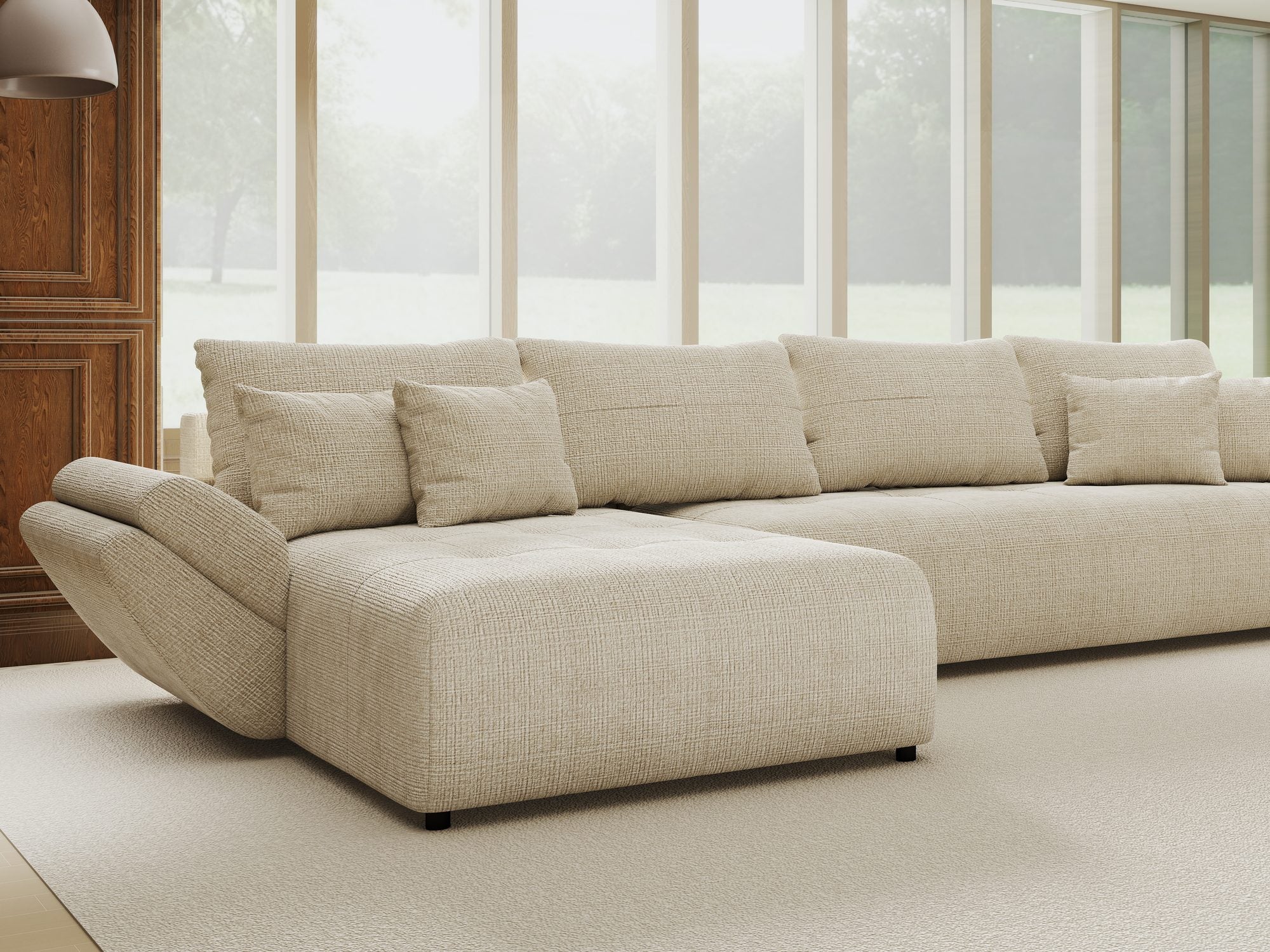 Colțar extensibil dumonde cu ladă de depozitare si sezut confortabil din spuma high-density, Berlin XL Cremona Gri 2 350x185 cm