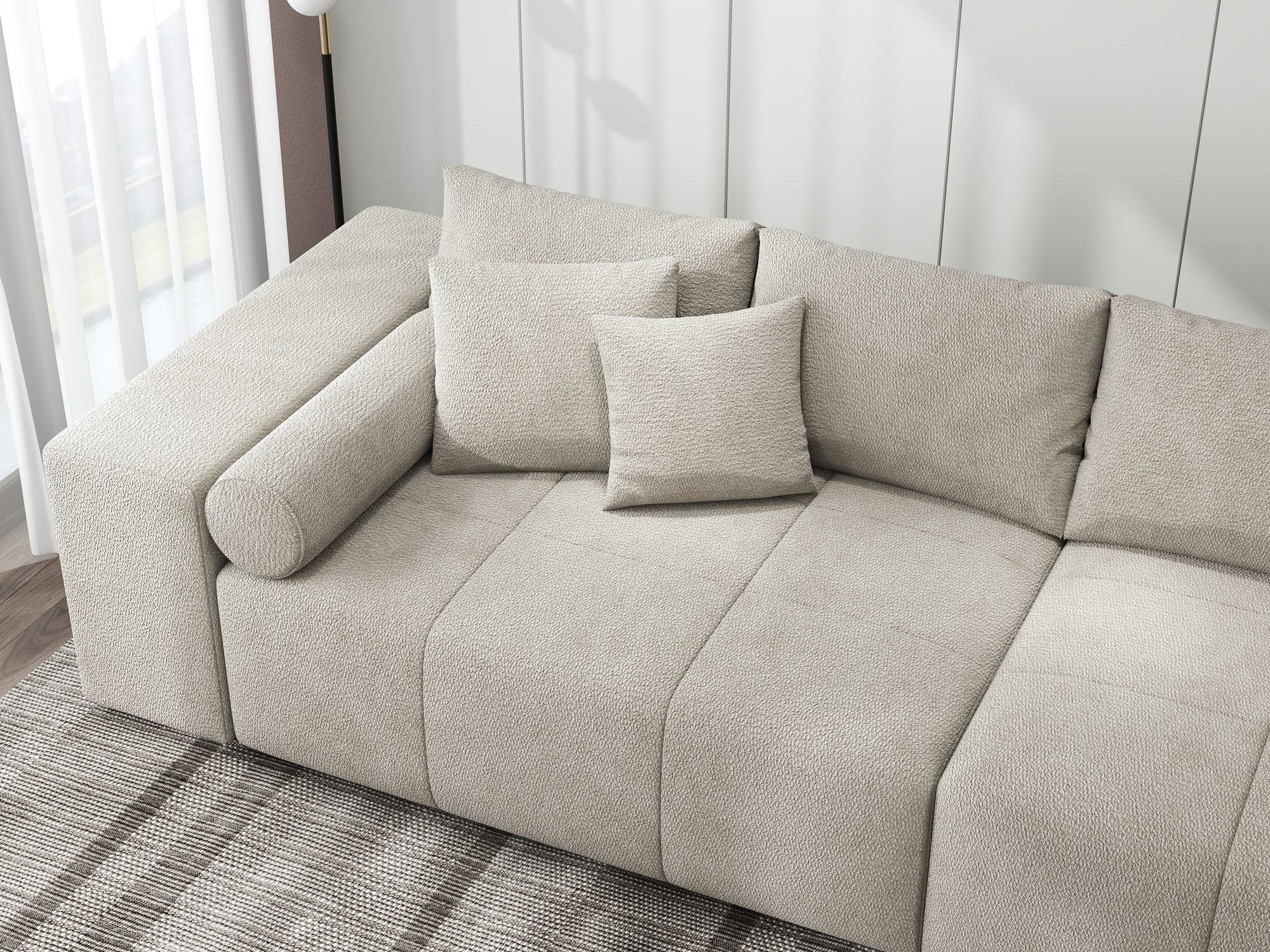 Canapea extensibilă dumonde cu ladă de depozitare si sezut confortabil din spuma high-density, Marbela XXL Vibe Bej 06 290x100 cm
