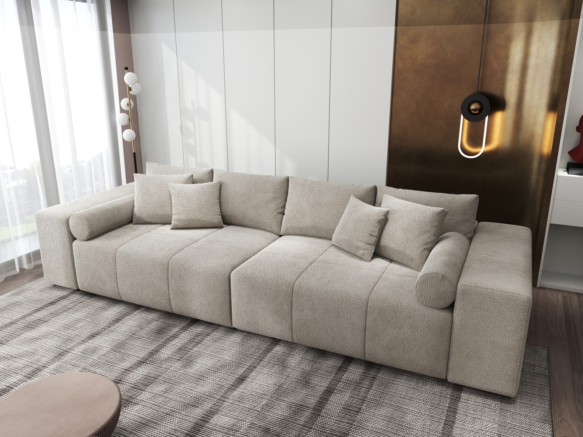Canapea extensibilă dumonde cu ladă de depozitare si sezut confortabil din spuma high-density, Marbela XXL Vibe Bej 06 290x100 cm