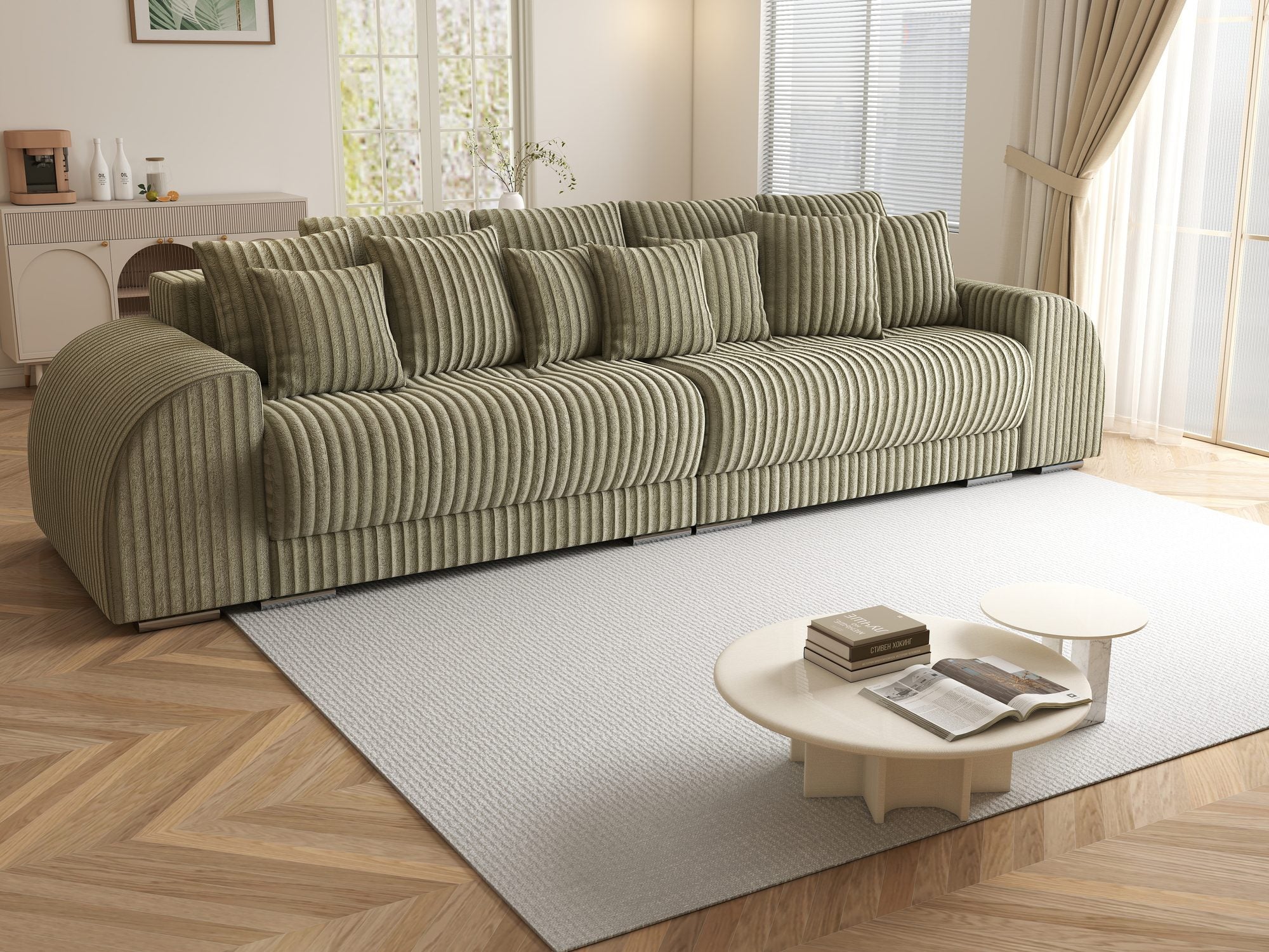Canapea extensibilă dumonde cu 2 lăzi de depozitare si sezut confortabil din spuma high-density, Verona Tilia Verde Olive 37 310x100 cm