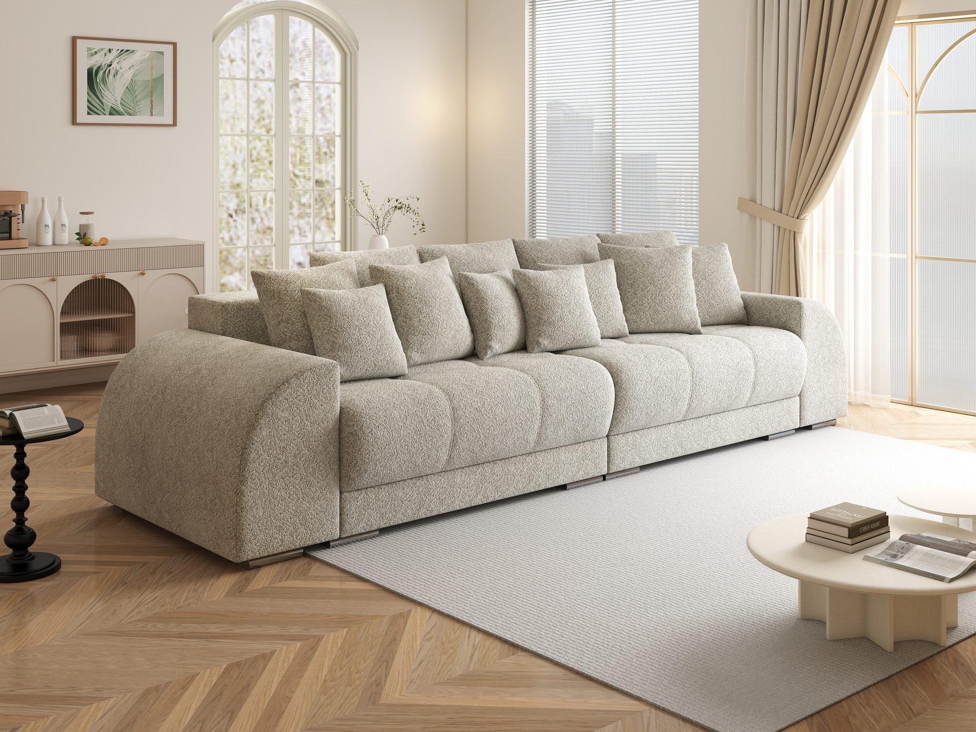 Canapea extensibilă dumonde cu 2 lăzi de depozitare si sezut confortabil din spuma high-density, Verona Arena Bej 2 310x100 cm