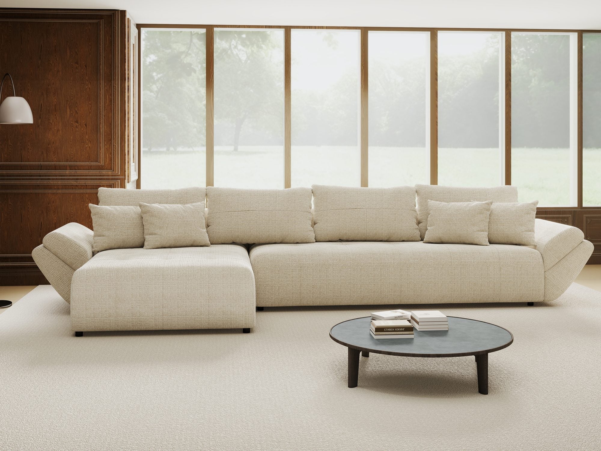 Colțar extensibil dumonde cu ladă de depozitare si sezut confortabil din spuma high-density, Berlin XL Cremona Gri 2 350x185 cm