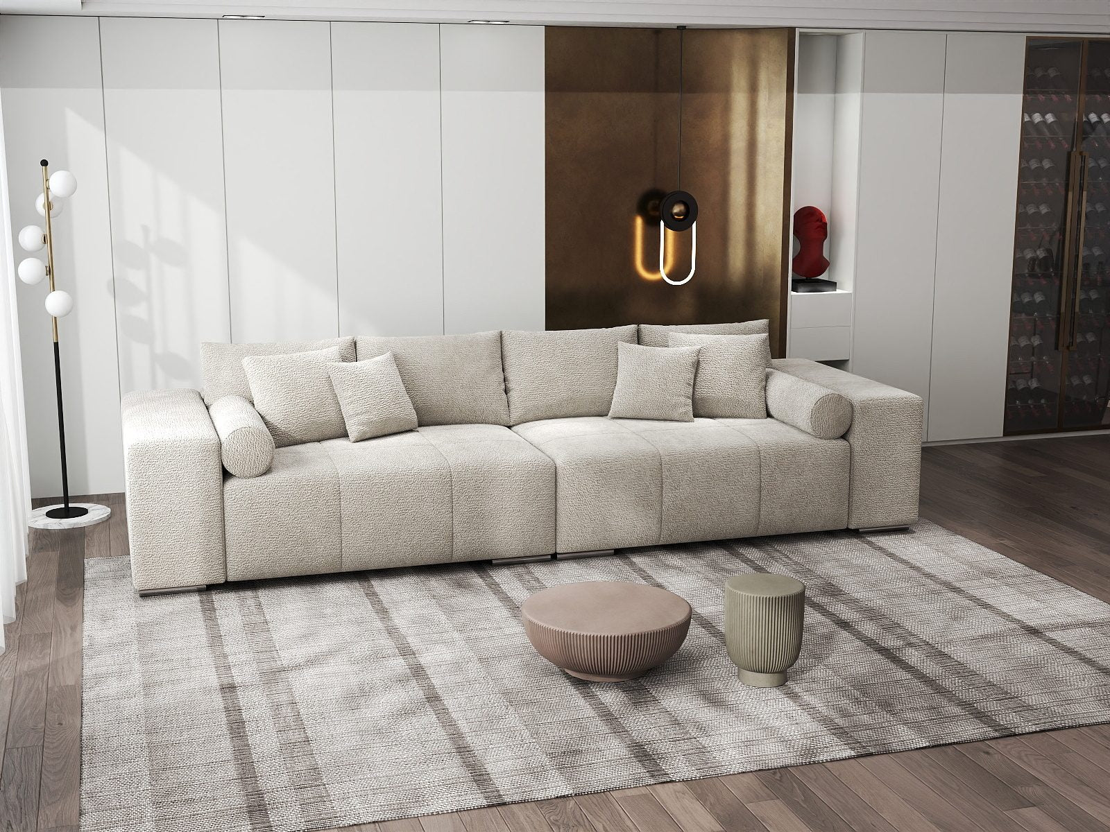 Canapea extensibilă dumonde cu ladă de depozitare si sezut confortabil din spuma high-density, Marbela XXL Vibe Bej 06 290x100 cm