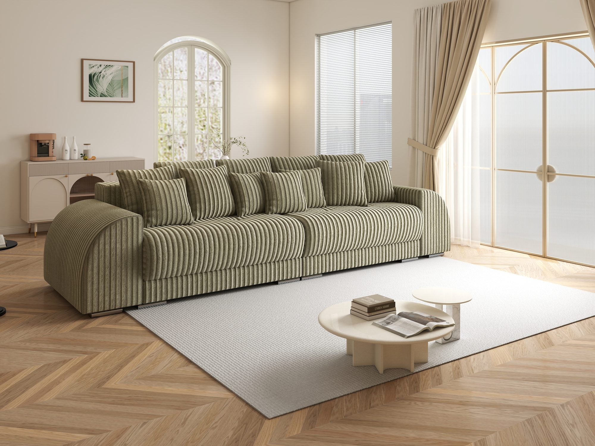 Canapea extensibilă dumonde cu 2 lăzi de depozitare si sezut confortabil din spuma high-density, Verona Tilia Verde Olive 37 310x100 cm