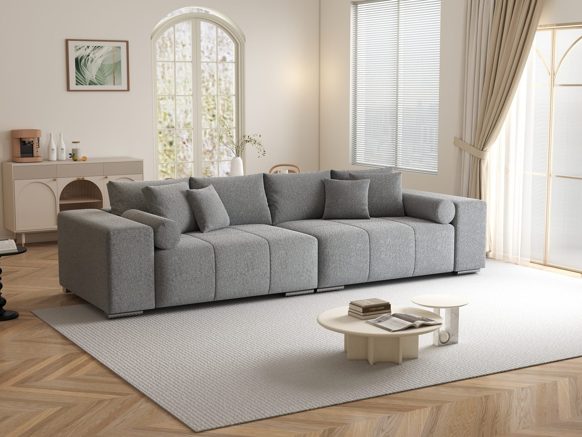 Canapea extensibilă dumonde cu ladă de depozitare si sezut confortabil din spuma high-density, Marbela XXL Monte Gri 84 290x100 cm