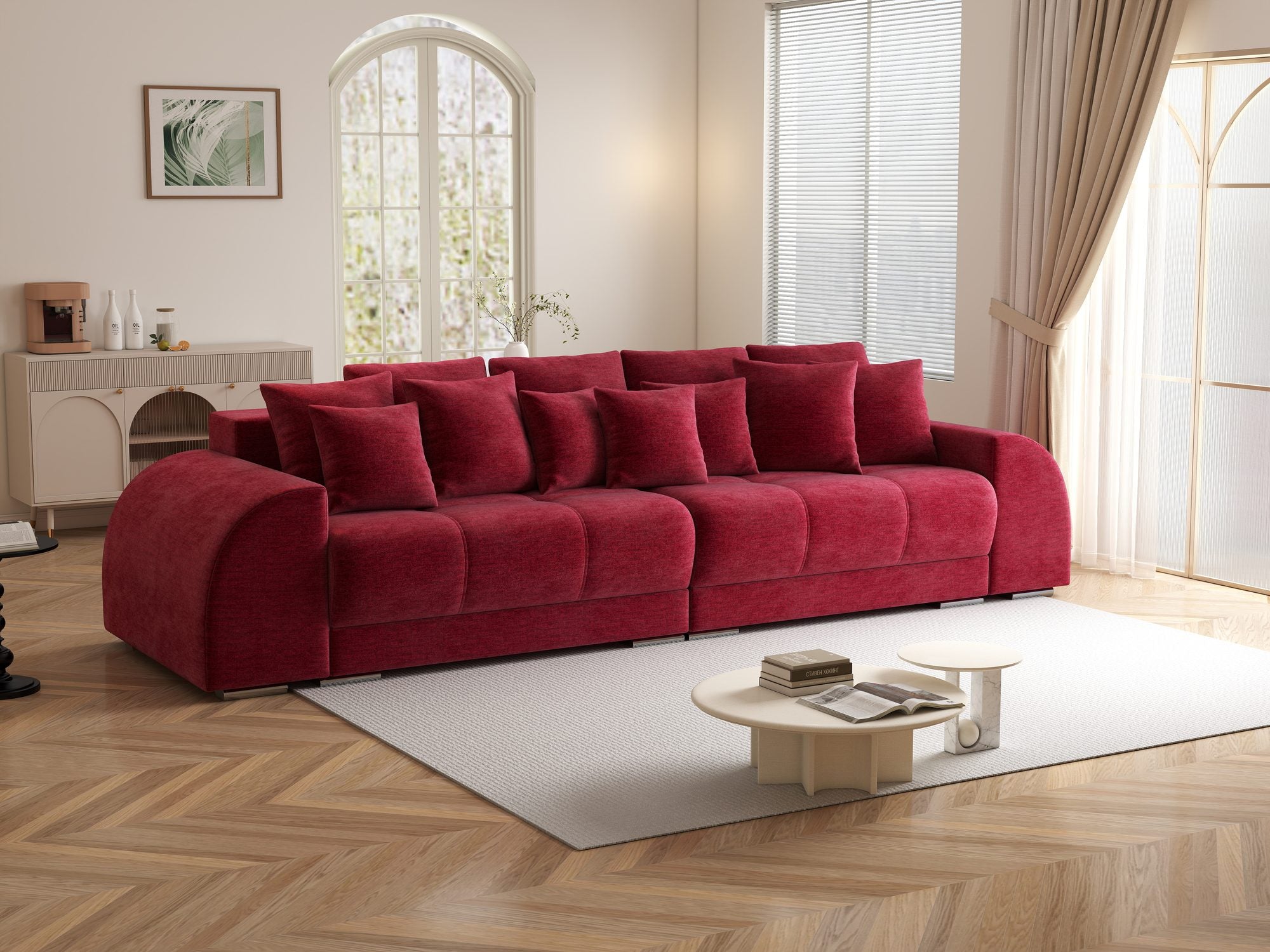 Canapea extensibilă dumonde cu 2 lăzi de depozitare si sezut confortabil din spuma high-density, Verona Monolith Rosu 59 310x100 cm