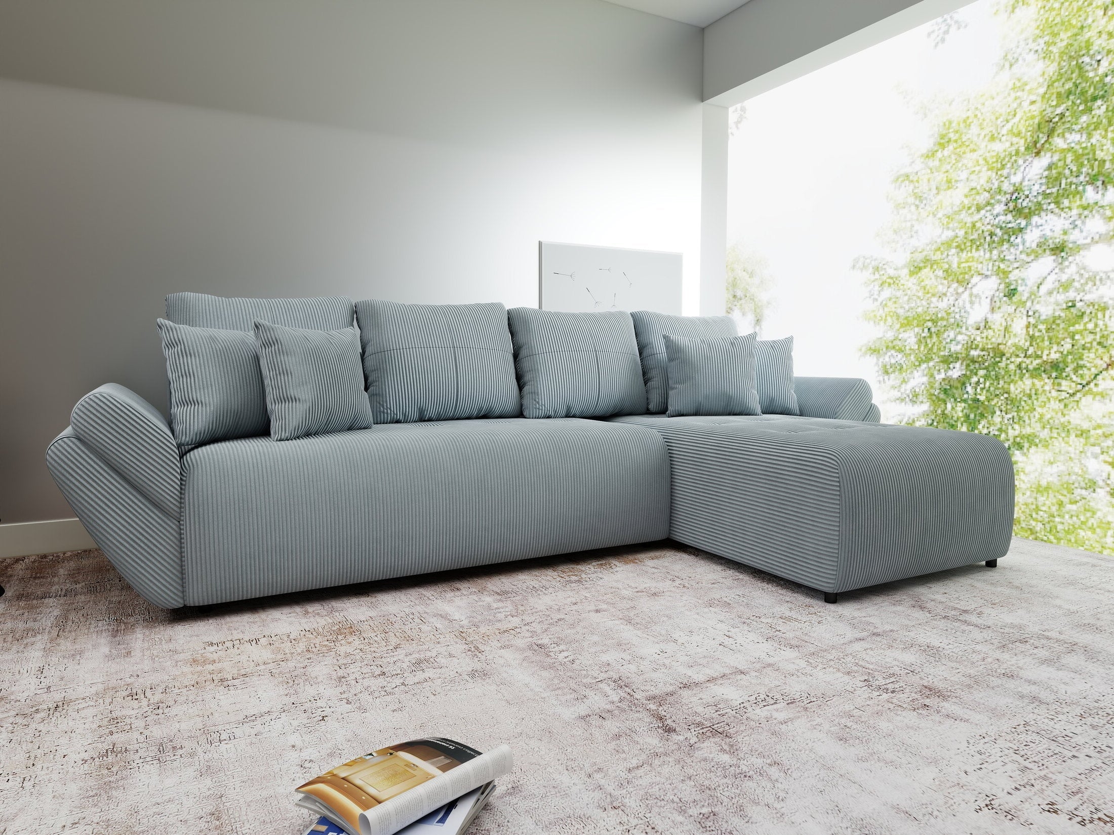 Colțar extensibil dumonde cu ladă de depozitare si sezut confortabil din spuma high-density, Berlin XL Zoom Grey II 350x185 cm