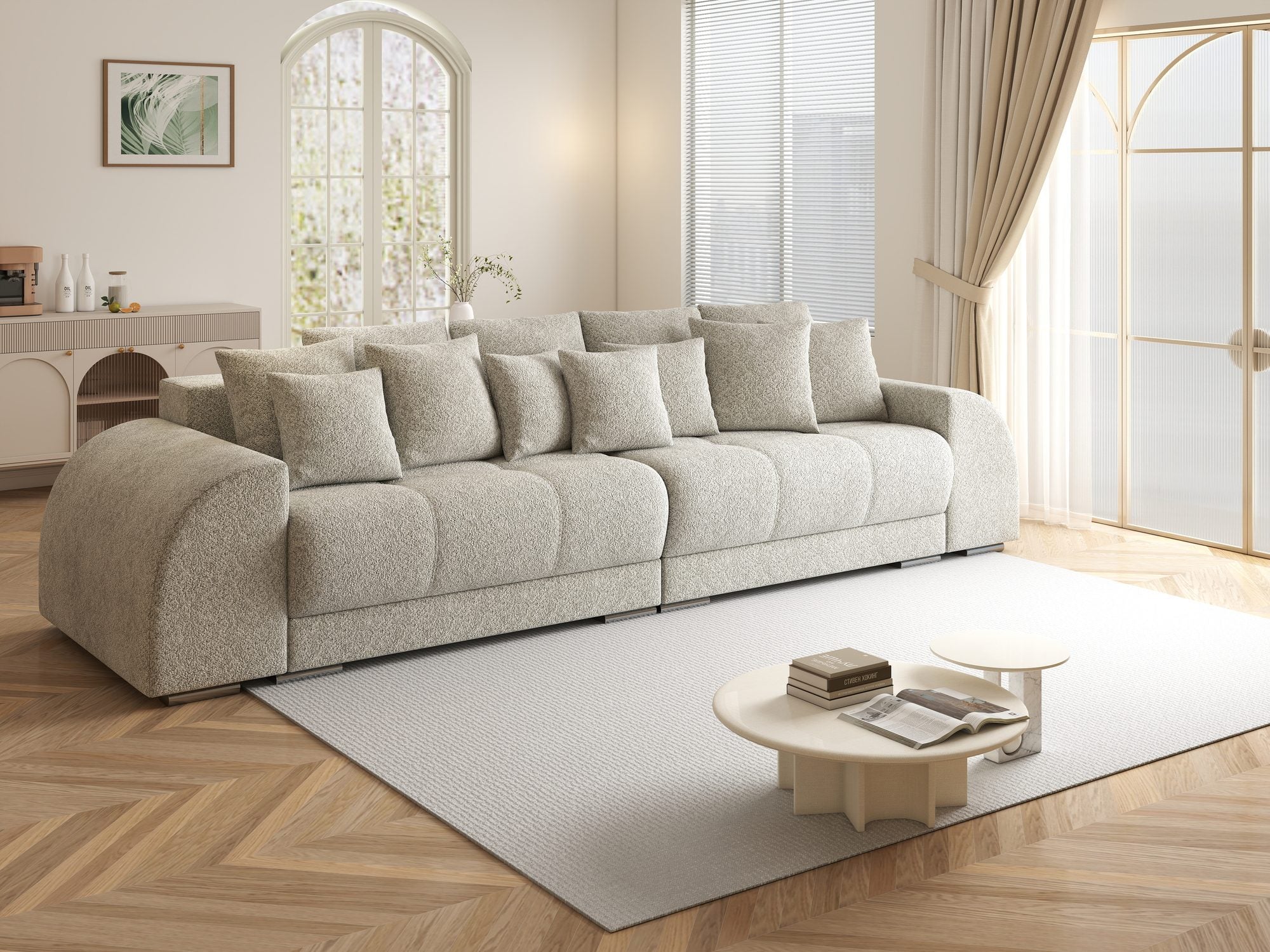 Canapea extensibilă dumonde cu 2 lăzi de depozitare si sezut confortabil din spuma high-density, Verona Arena Bej 2 310x100 cm