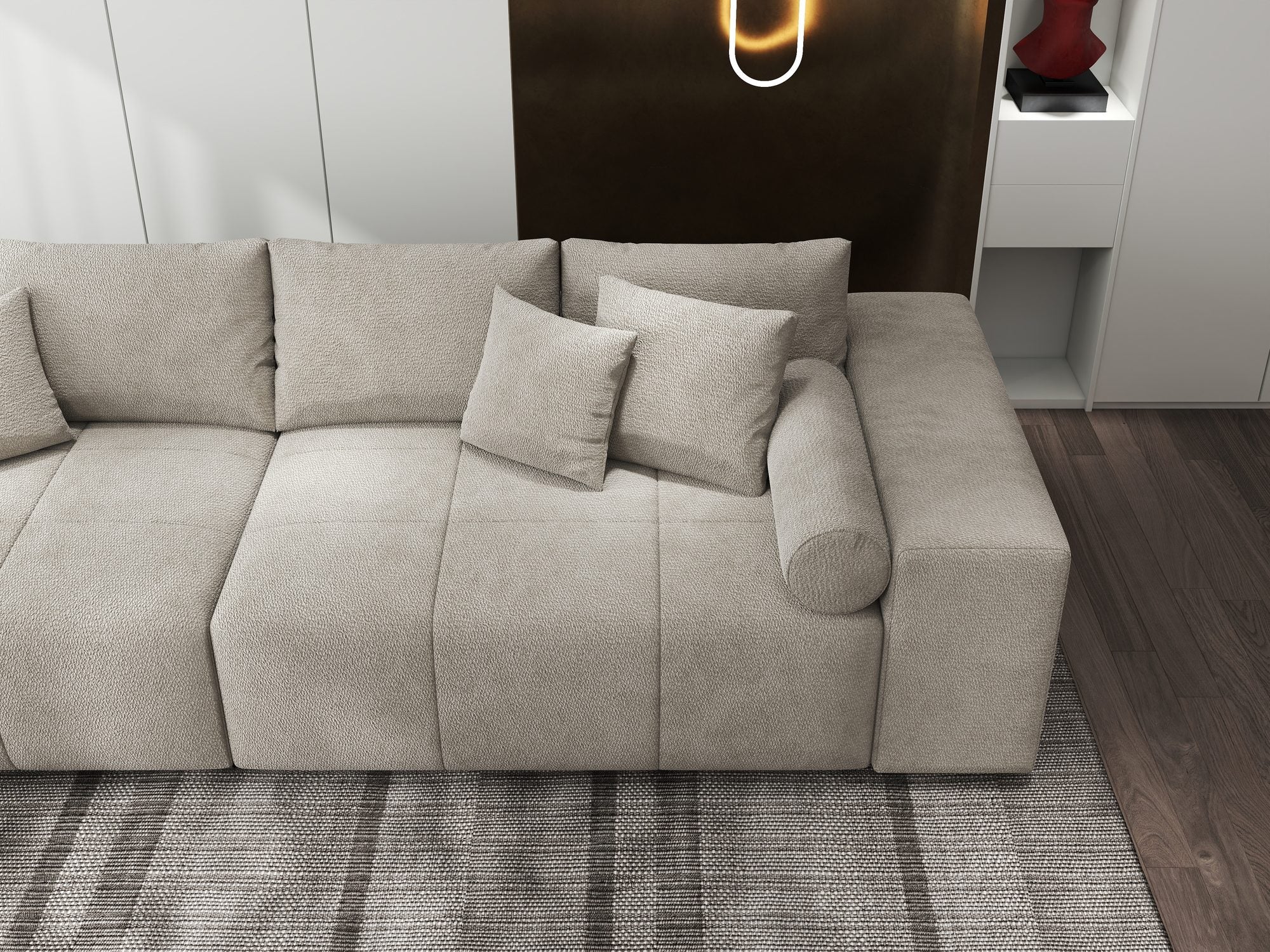 Canapea extensibilă dumonde cu ladă de depozitare si sezut confortabil din spuma high-density, Marbela XXL Vibe Bej 06 290x100 cm