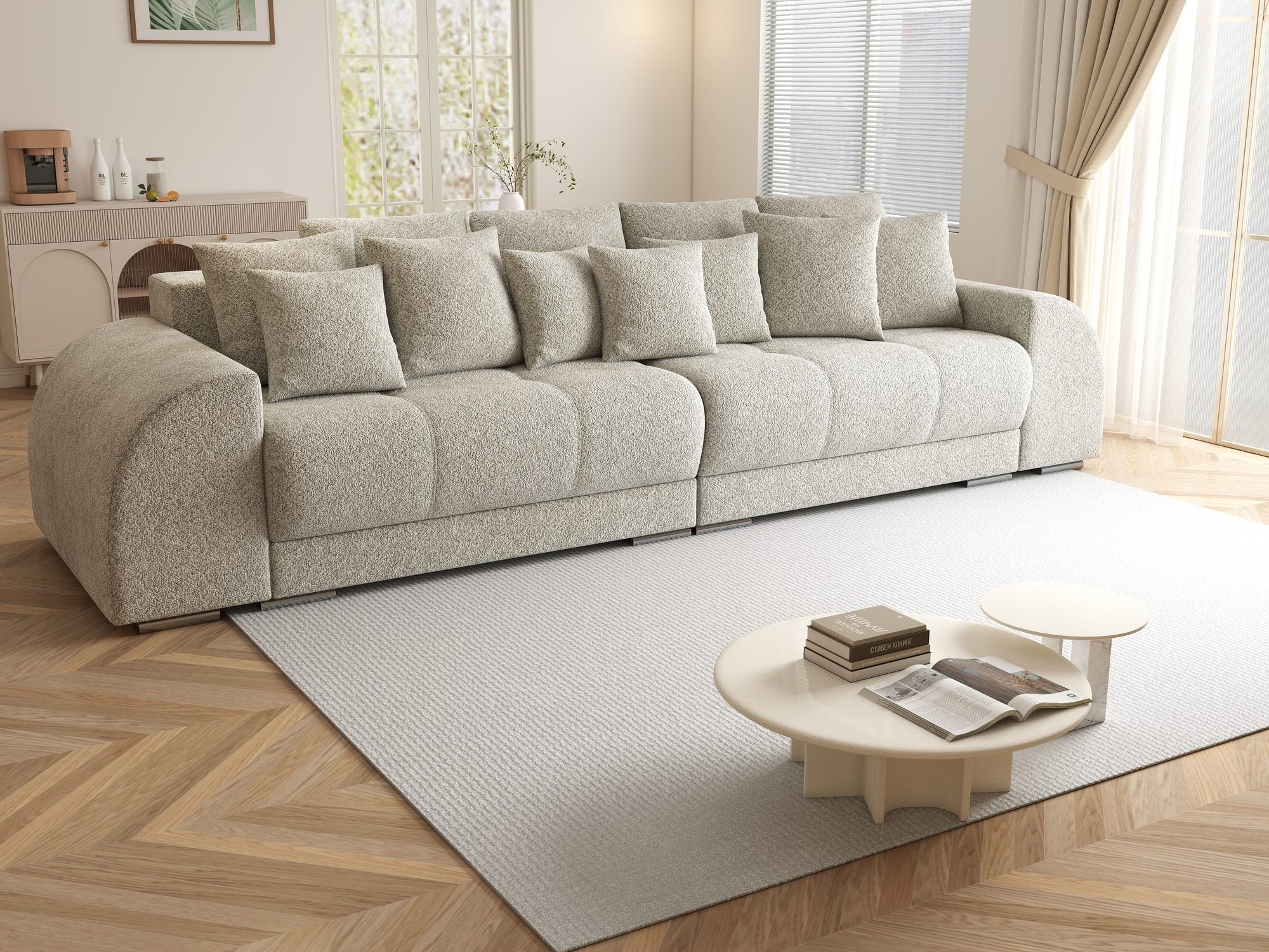 Canapea extensibilă dumonde cu 2 lăzi de depozitare si sezut confortabil din spuma high-density, Verona Arena Bej 2 310x100 cm