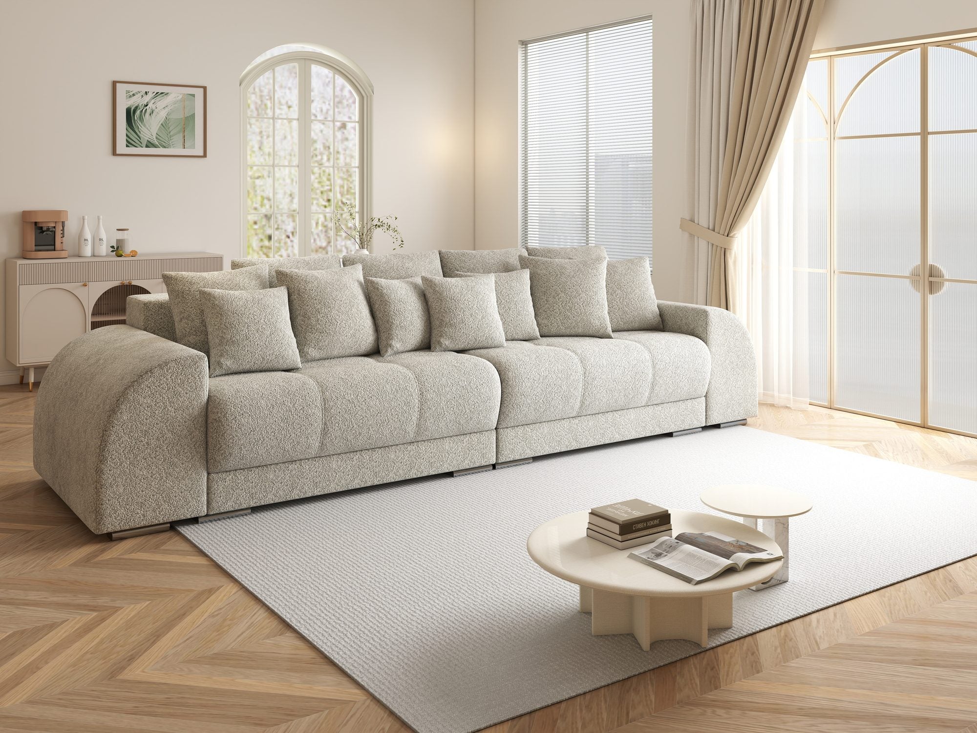 Canapea extensibilă dumonde cu 2 lăzi de depozitare si sezut confortabil din spuma high-density, Verona Arena Bej 2 310x100 cm
