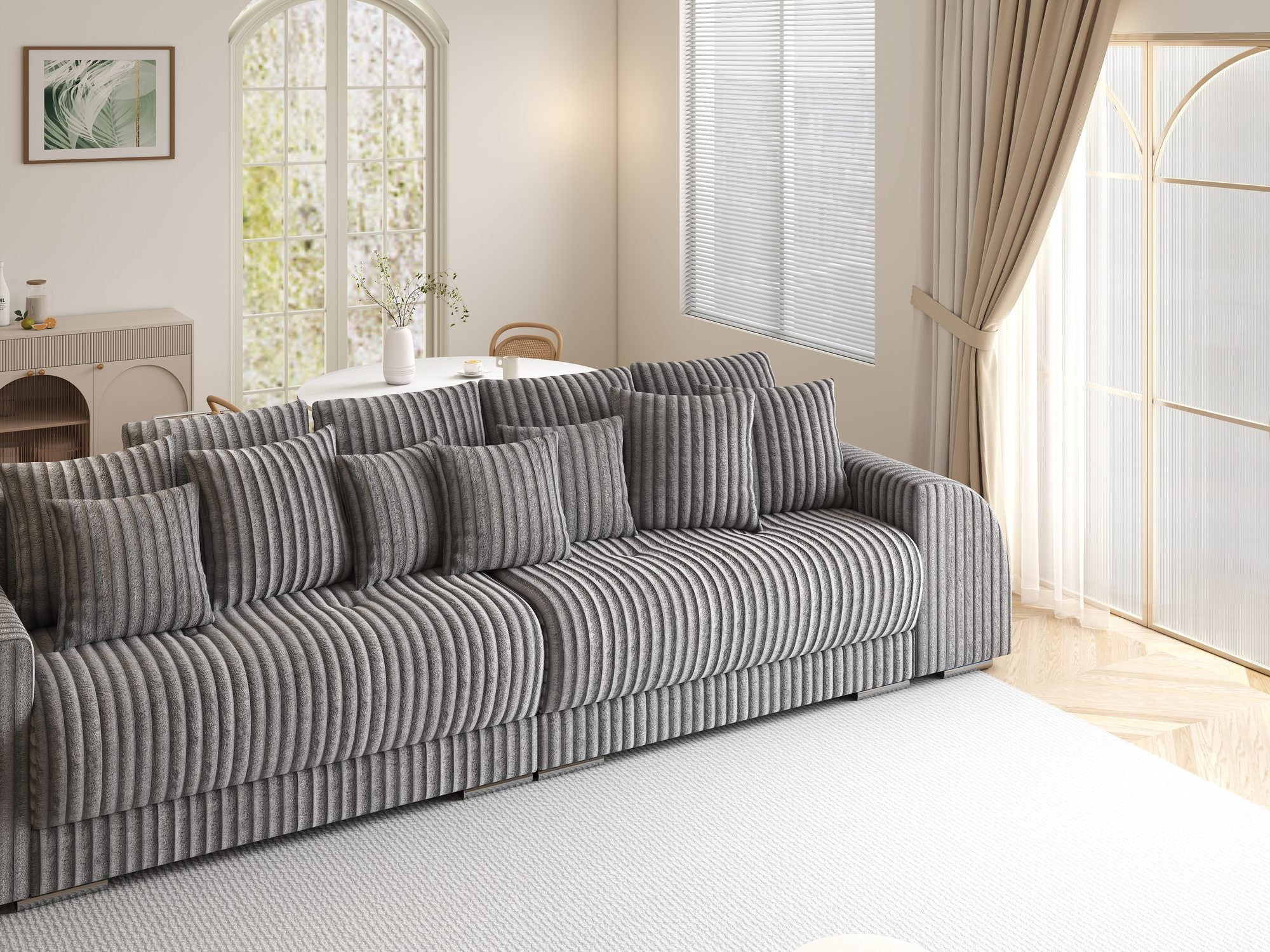 Canapea extensibilă dumonde cu 2 lăzi de depozitare si sezut confortabil din spuma high-density, Verona Tilia Gri 90 310x100 cm