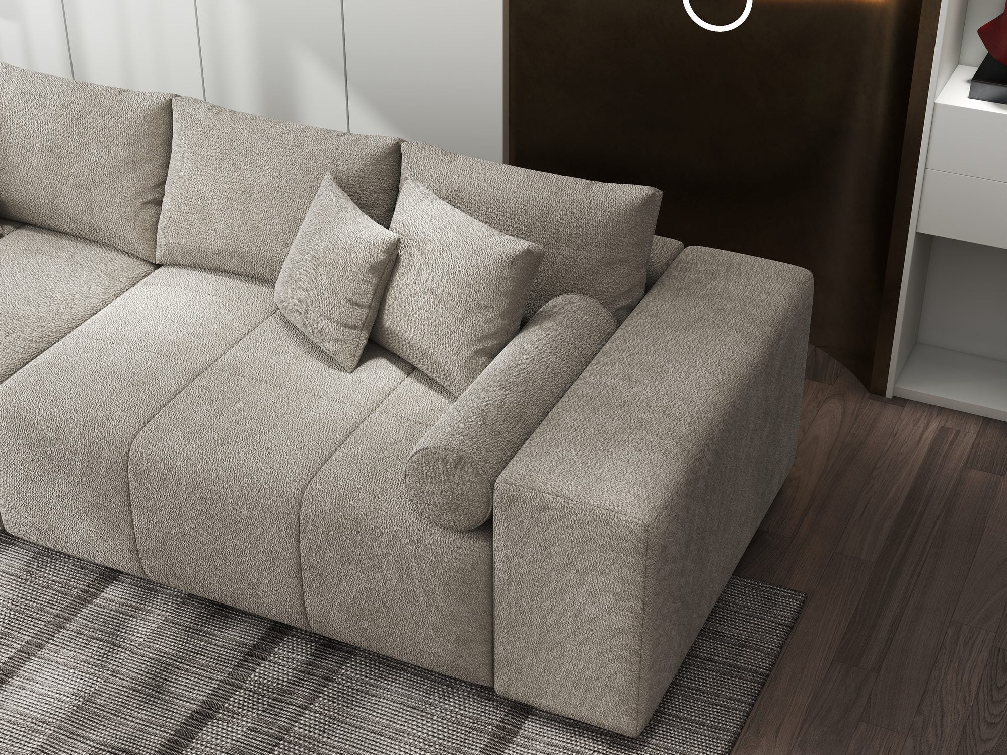 Canapea extensibilă dumonde cu ladă de depozitare si sezut confortabil din spuma high-density, Marbela XXL Vibe Bej 06 290x100 cm