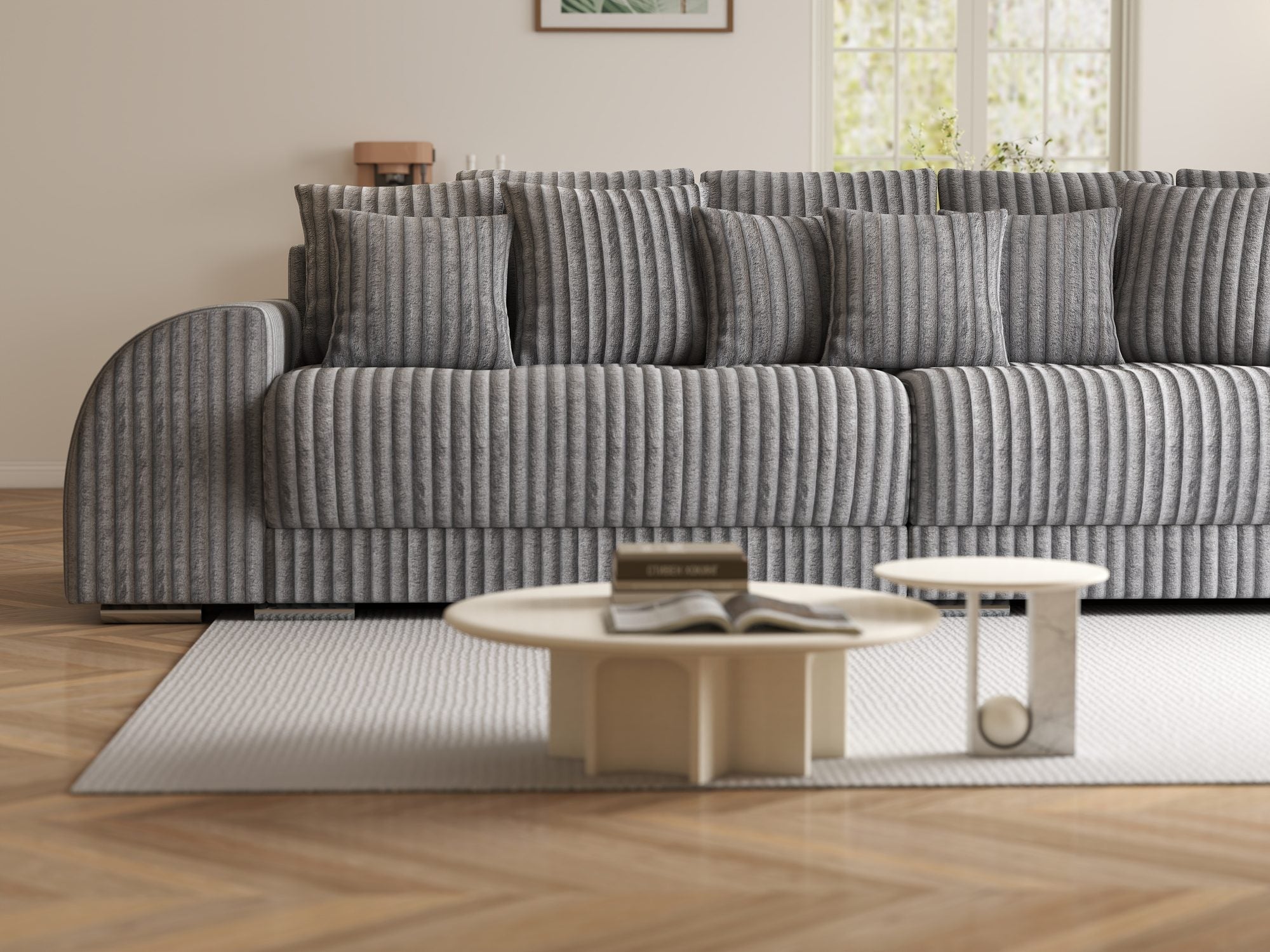 Canapea extensibilă dumonde cu 2 lăzi de depozitare si sezut confortabil din spuma high-density, Verona Tilia Gri 90 310x100 cm