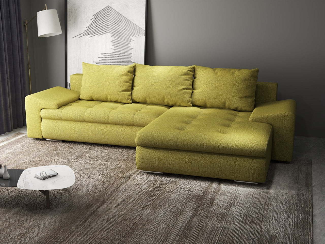 Colțar extensibil dumonde cu ladă de depozitare si sezut confortabil din spuma HR, Leonardo Enjoy Verde 260x185 cm II Fabrica