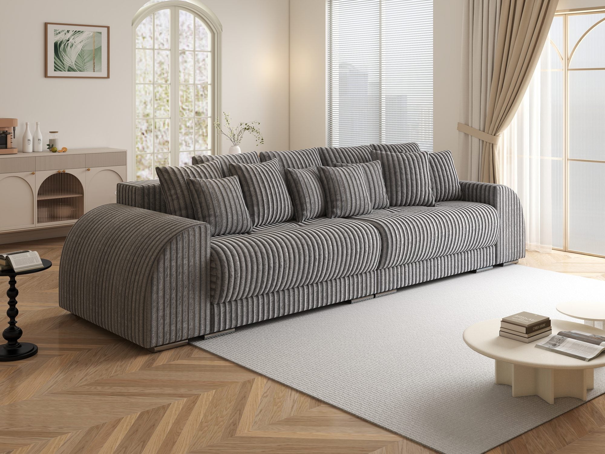 Canapea extensibilă dumonde cu 2 lăzi de depozitare si sezut confortabil din spuma high-density, Verona Tilia Gri 90 310x100 cm