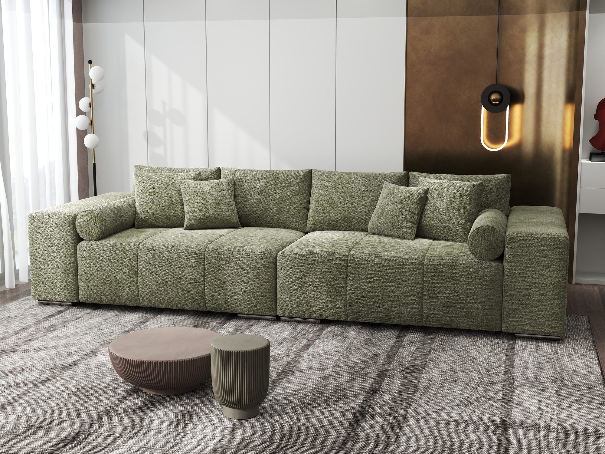 Canapea extensibilă dumonde cu ladă de depozitare si sezut confortabil din spuma high-density, Marbela XXL Vibe Olive 38 290x100 cm