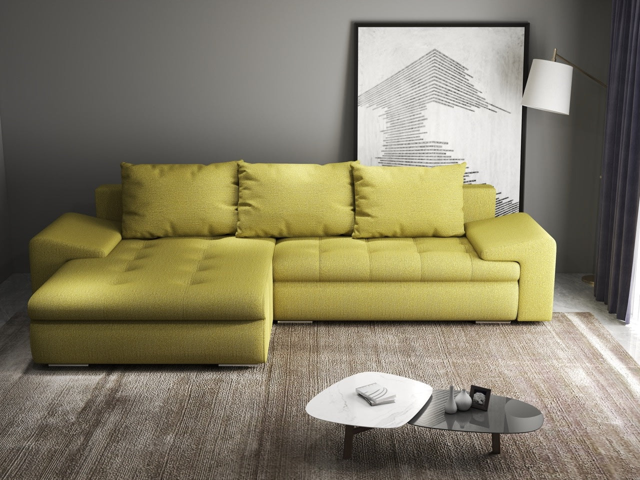 Colțar extensibil dumonde cu ladă de depozitare si sezut confortabil din spuma HR, Leonardo Enjoy Verde 260x185 cm Fabrica