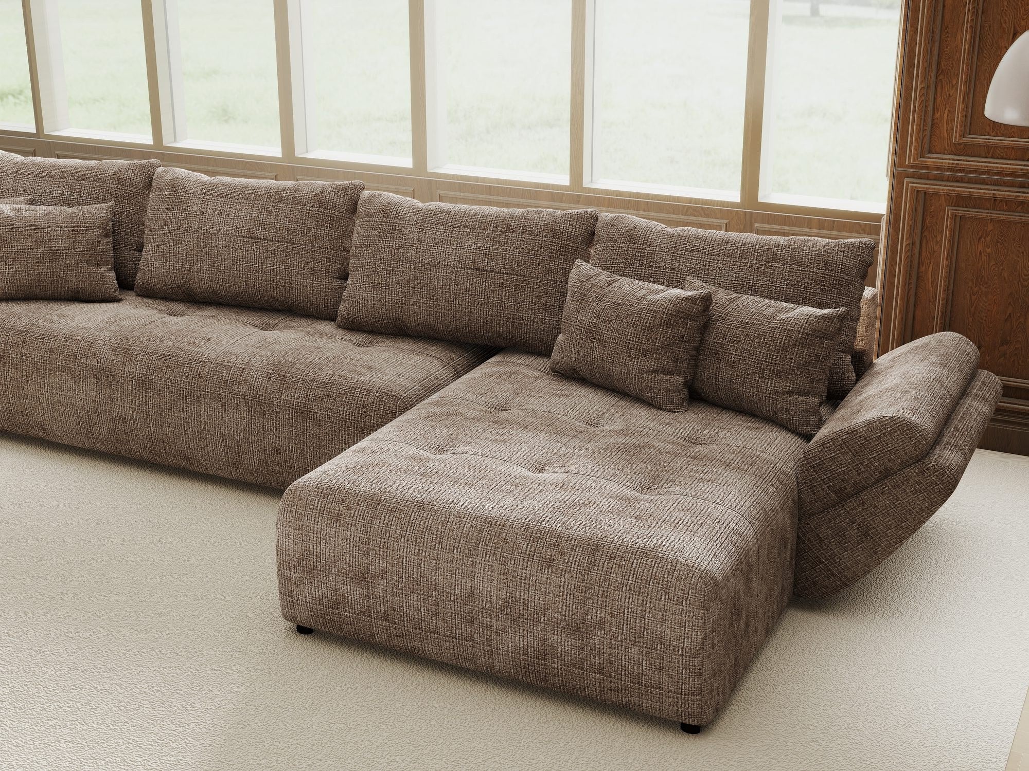 Colțar extensibil dumonde cu ladă de depozitare si sezut confortabil din spuma high-density, Berlin XL Cremona Maro-bej 24 II 350x185 cm