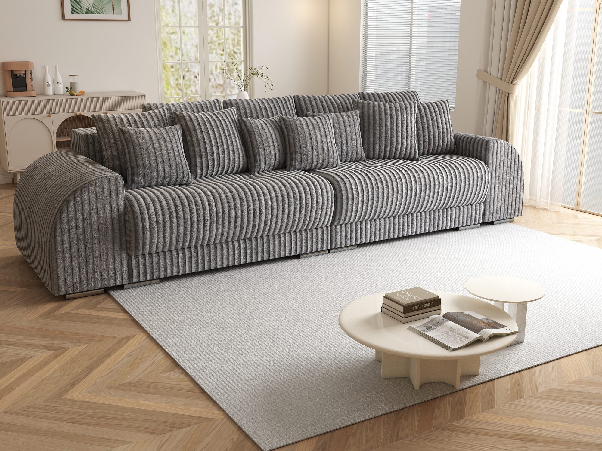 Canapea extensibilă dumonde cu 2 lăzi de depozitare si sezut confortabil din spuma high-density, Verona Tilia Gri 90 310x100 cm