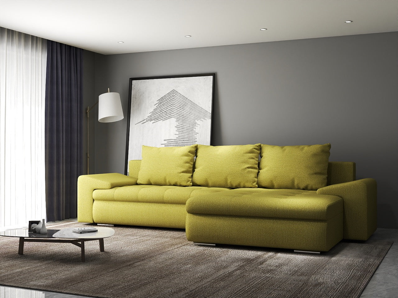 Colțar extensibil dumonde cu ladă de depozitare si sezut confortabil din spuma HR, Leonardo Enjoy Verde 260x185 cm II Fabrica